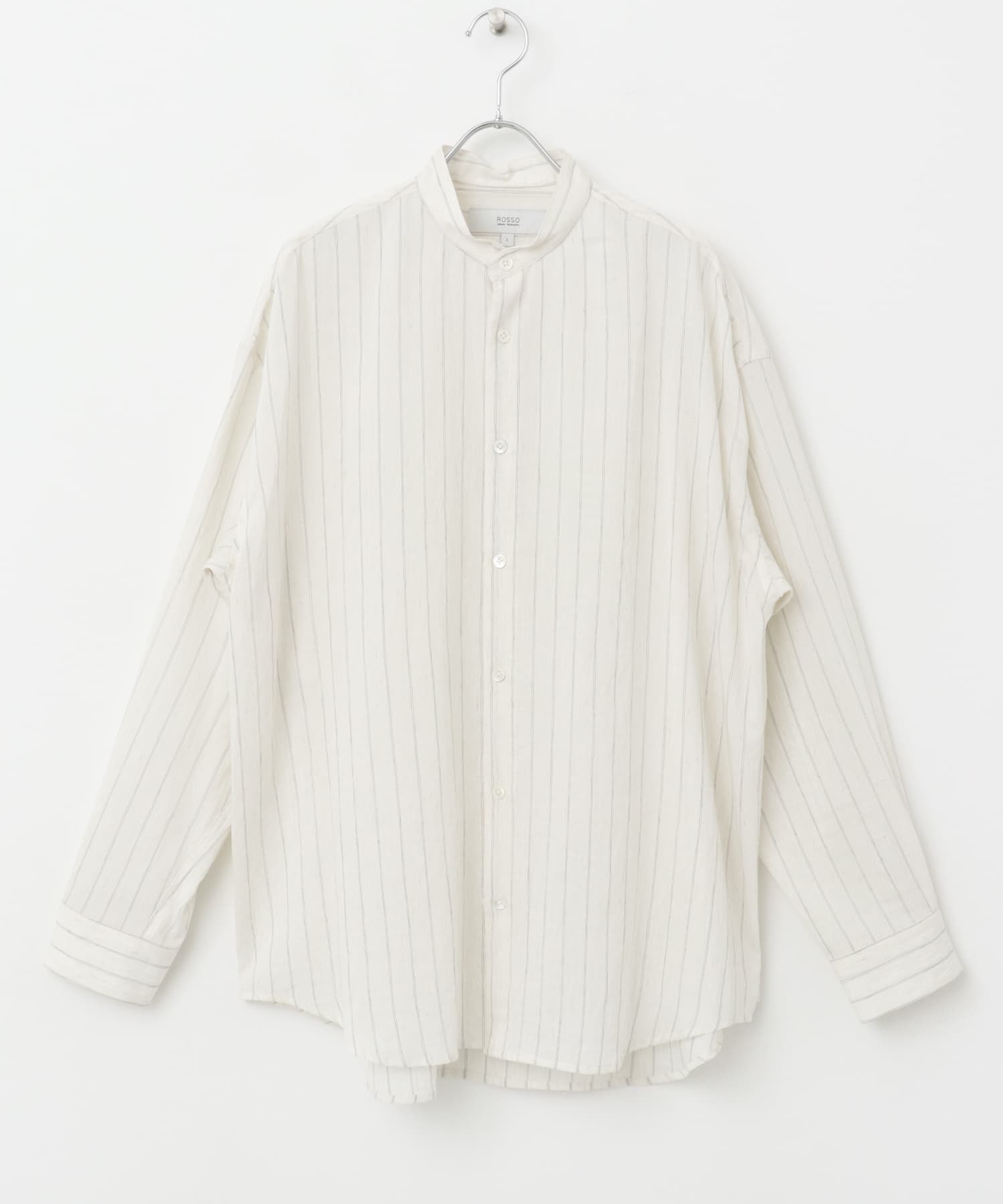 『WEB限定』ストライプバンドカラーリラックスシャツ WHITE M
