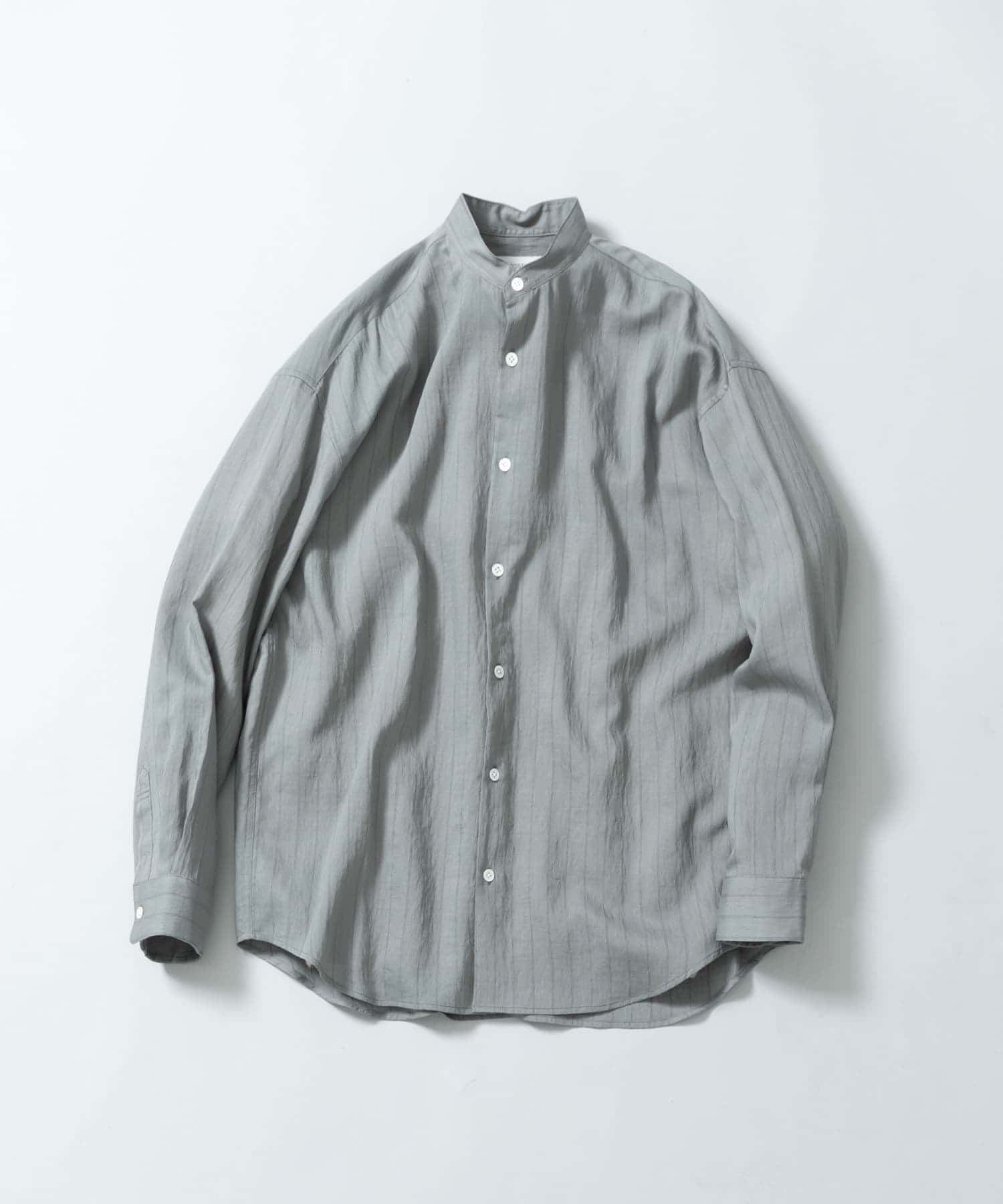 『WEB限定』ストライプバンドカラーリラックスシャツ GRAY L