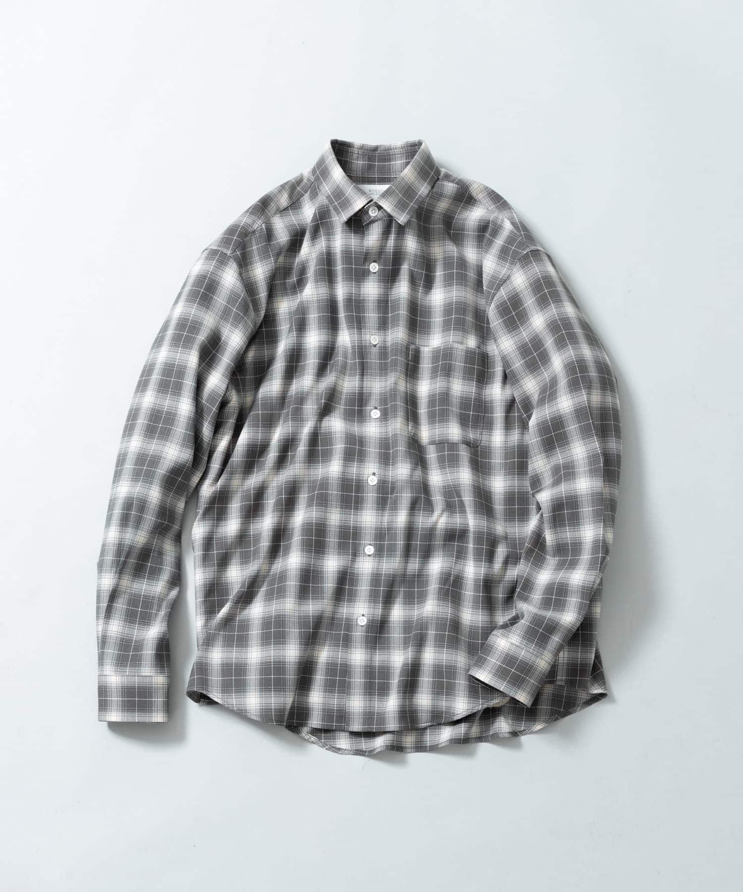 『WEB限定』オンブレチェックリラックスシャツ GRAY L