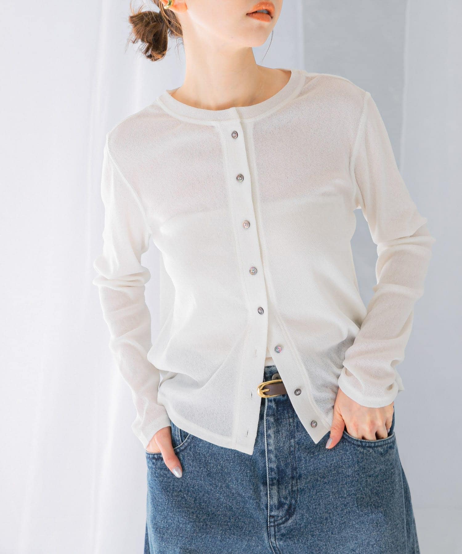 ドライテレコデザインボタンカーディガン