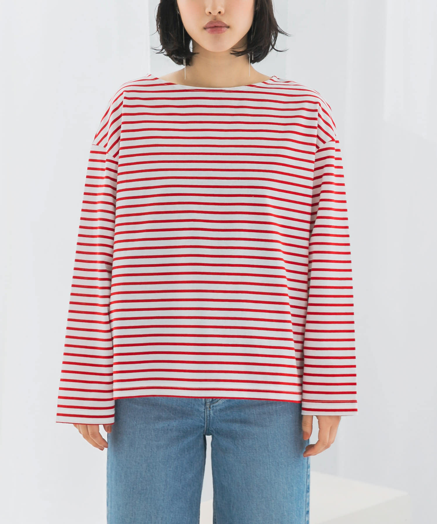 バスクオーバーTシャツ WHT×RED FREE