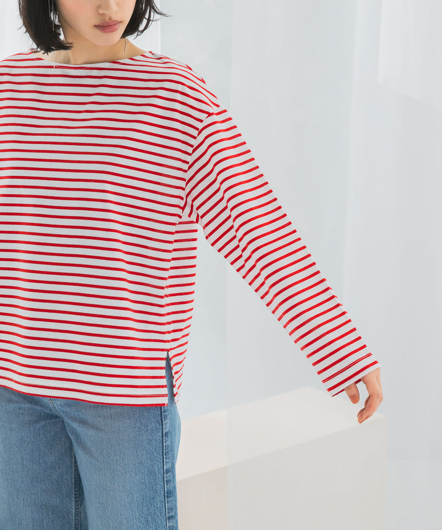 バスクオーバーTシャツ WHT×RED FREE