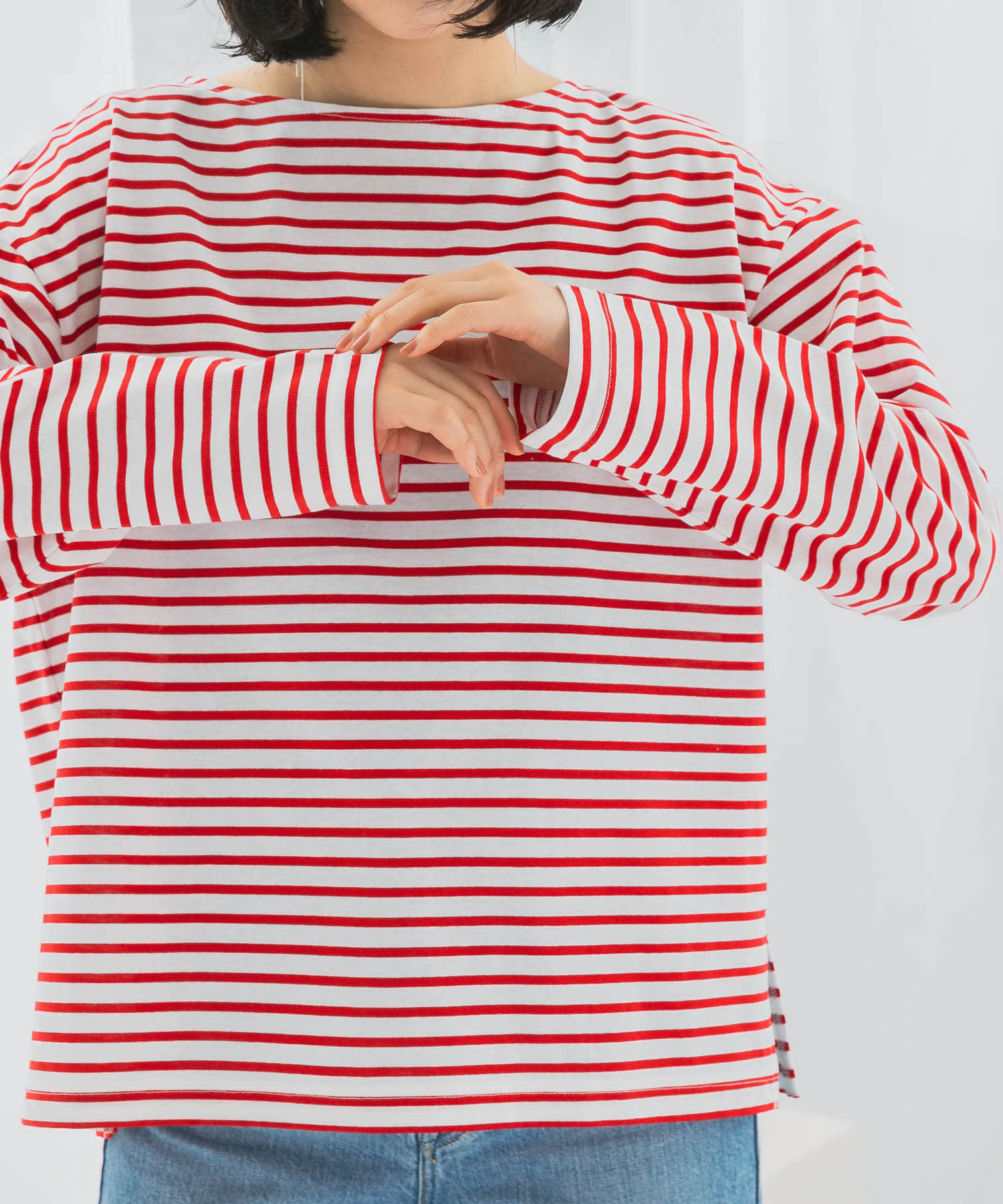 バスクオーバーTシャツ WHT×RED FREE