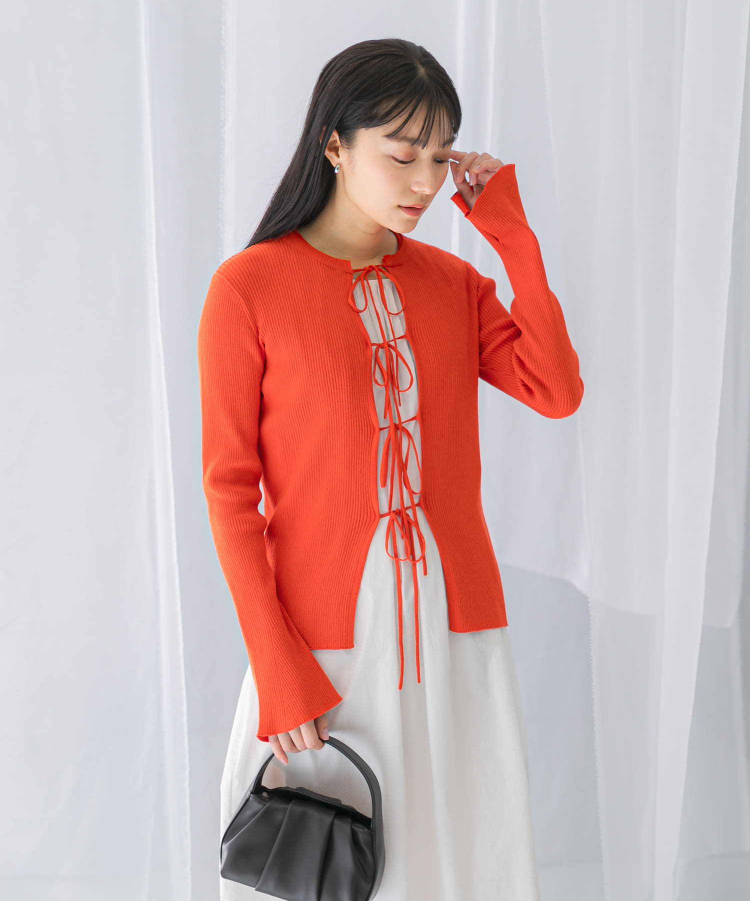 M'S GRACY リボン装飾 長袖カーディガン赤　42 ⭐️新品未使用品⭐️ リボンデザインカーディガン(FREE beige): トップス｜URBAN RESEARCH
