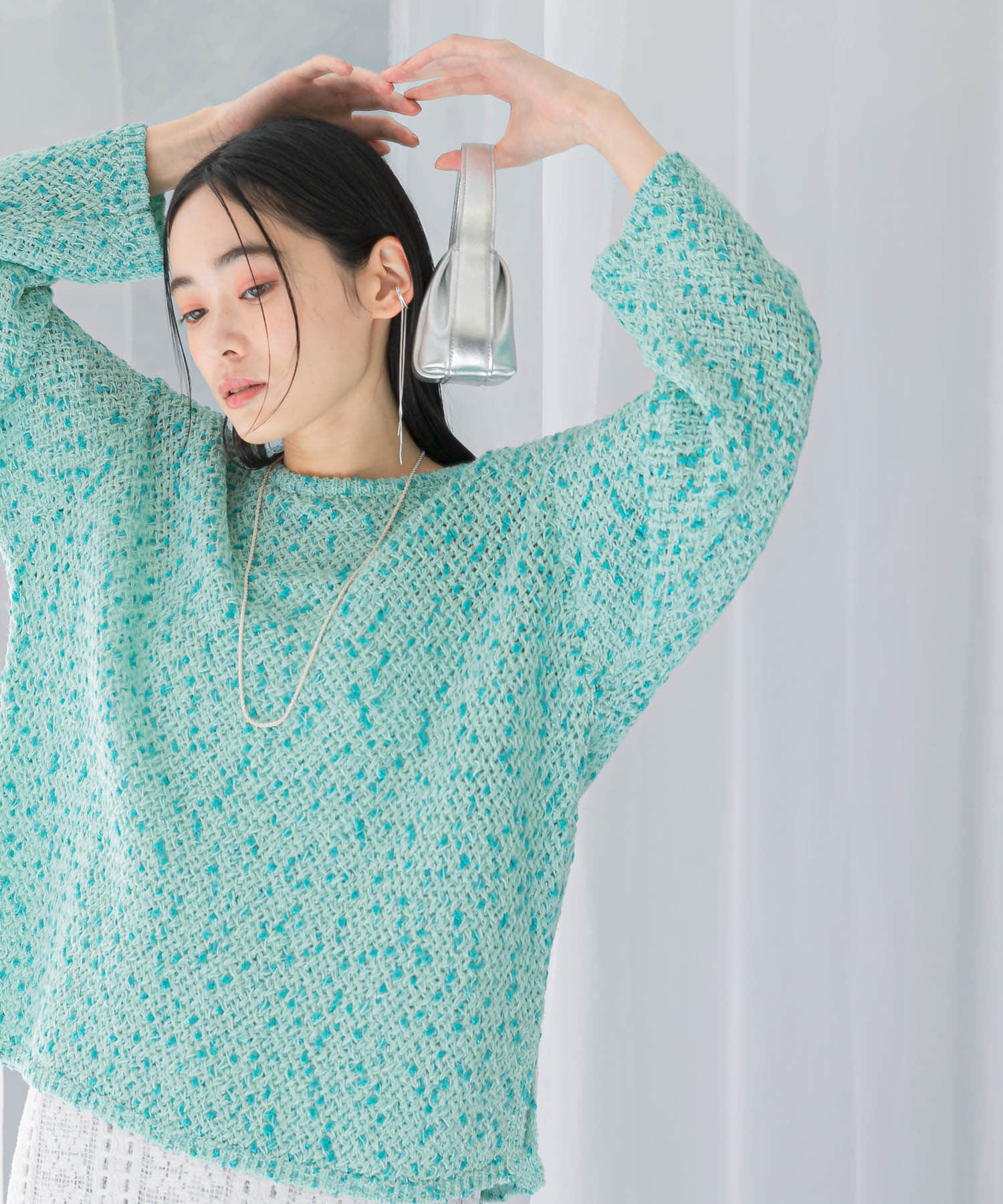 透かし編みラメニット