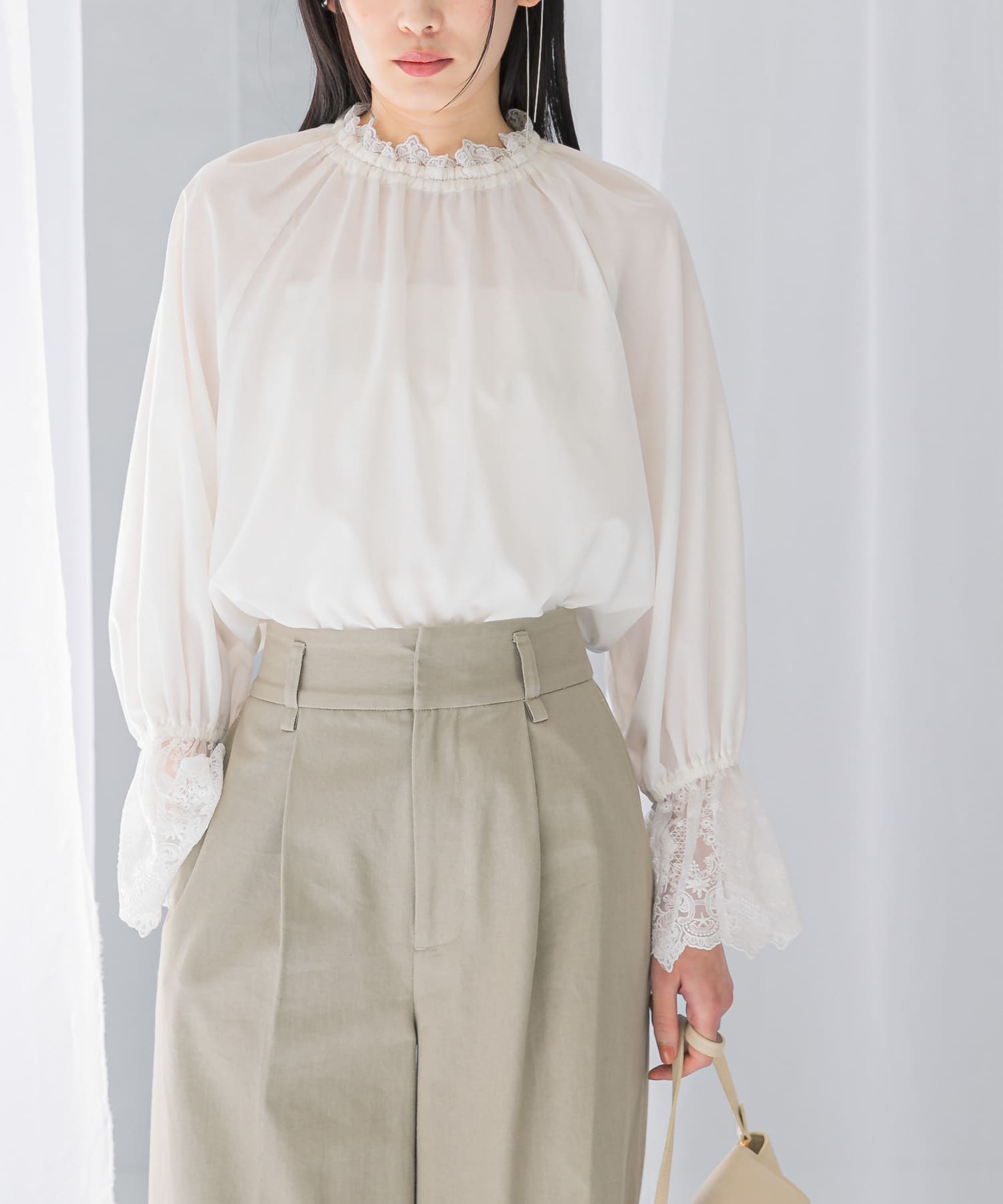 プリスティン waterfallブラウス プリスティン◯Rootsノースリーブブラウス