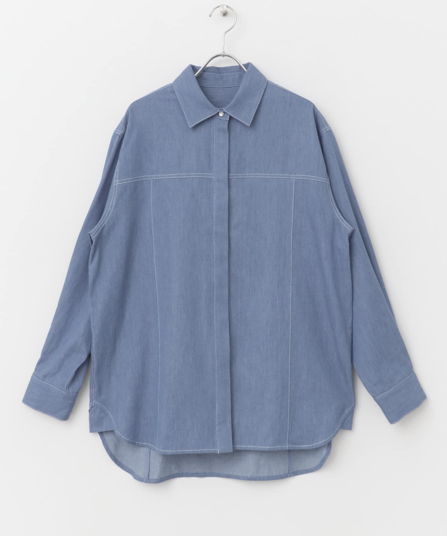 ステッチデザインデニムシャツ L.BLUE FREE