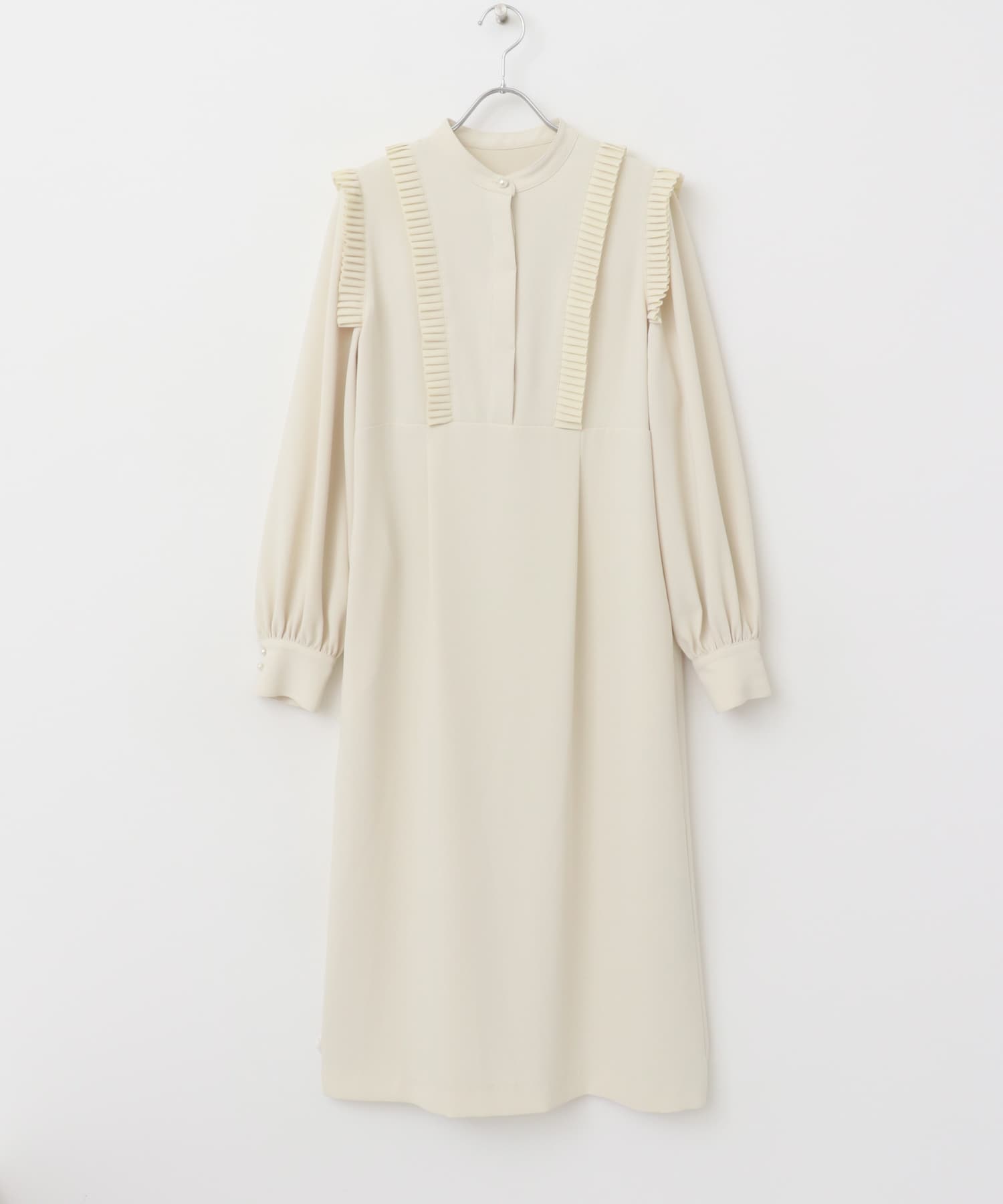 F by ROSSO　パール釦プリーツデザインワンピース L/BEIGE FREE