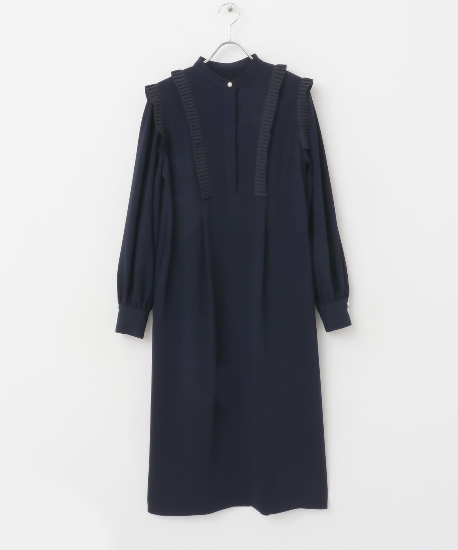 F by ROSSO　パール釦プリーツデザインワンピース NAVY FREE