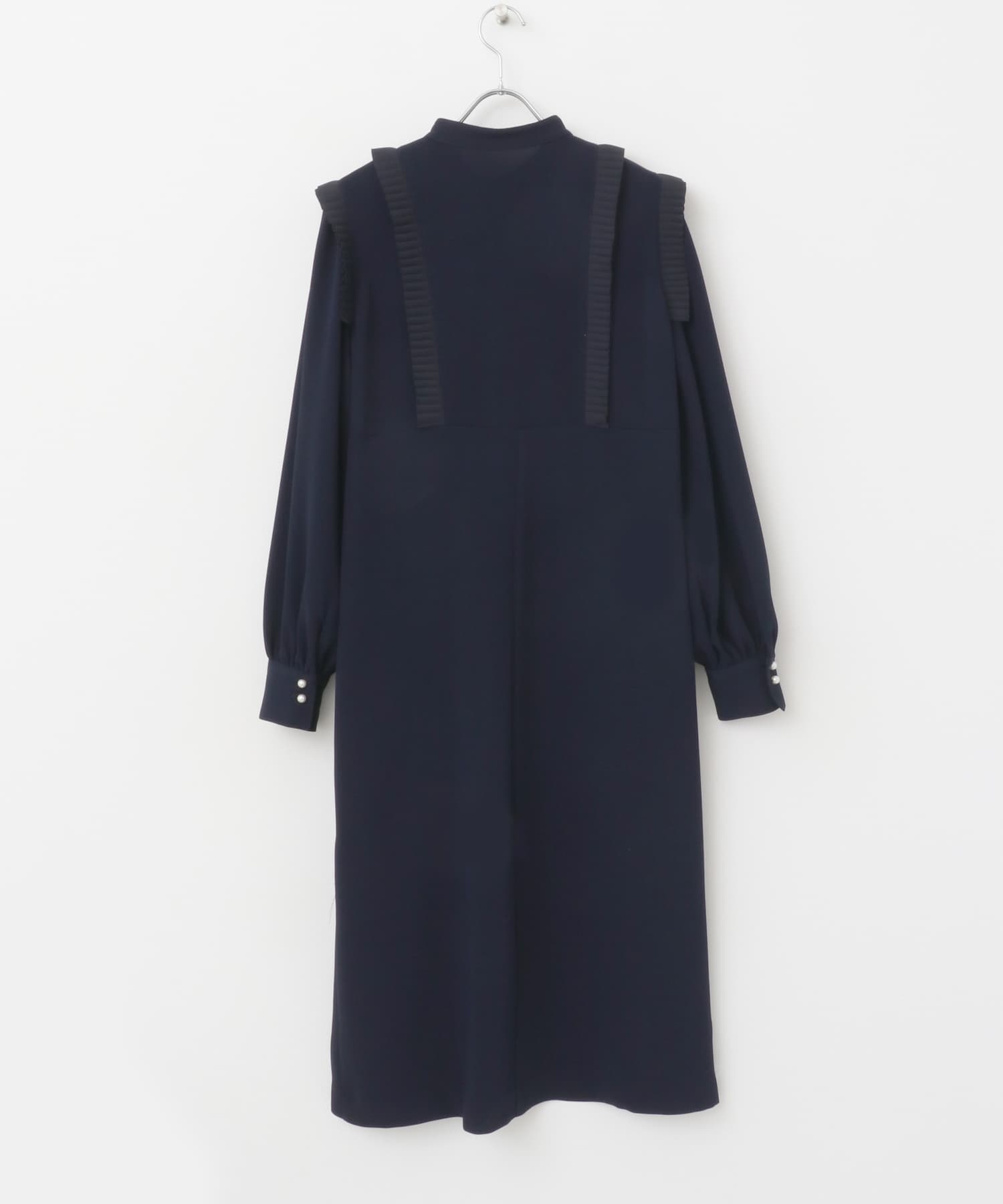 F by ROSSO　パール釦プリーツデザインワンピース NAVY FREE