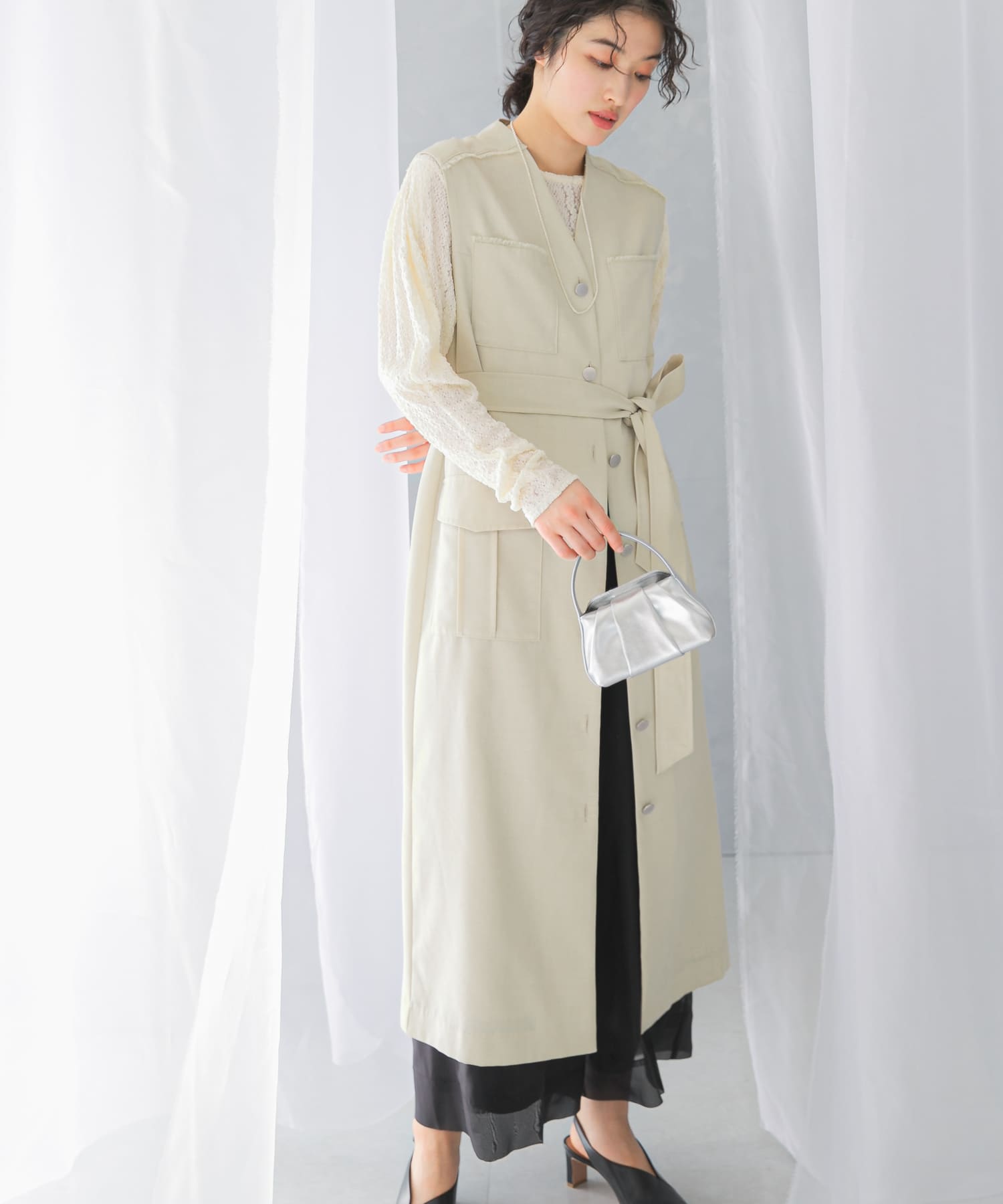 ポケットデザインレイヤードワンピース