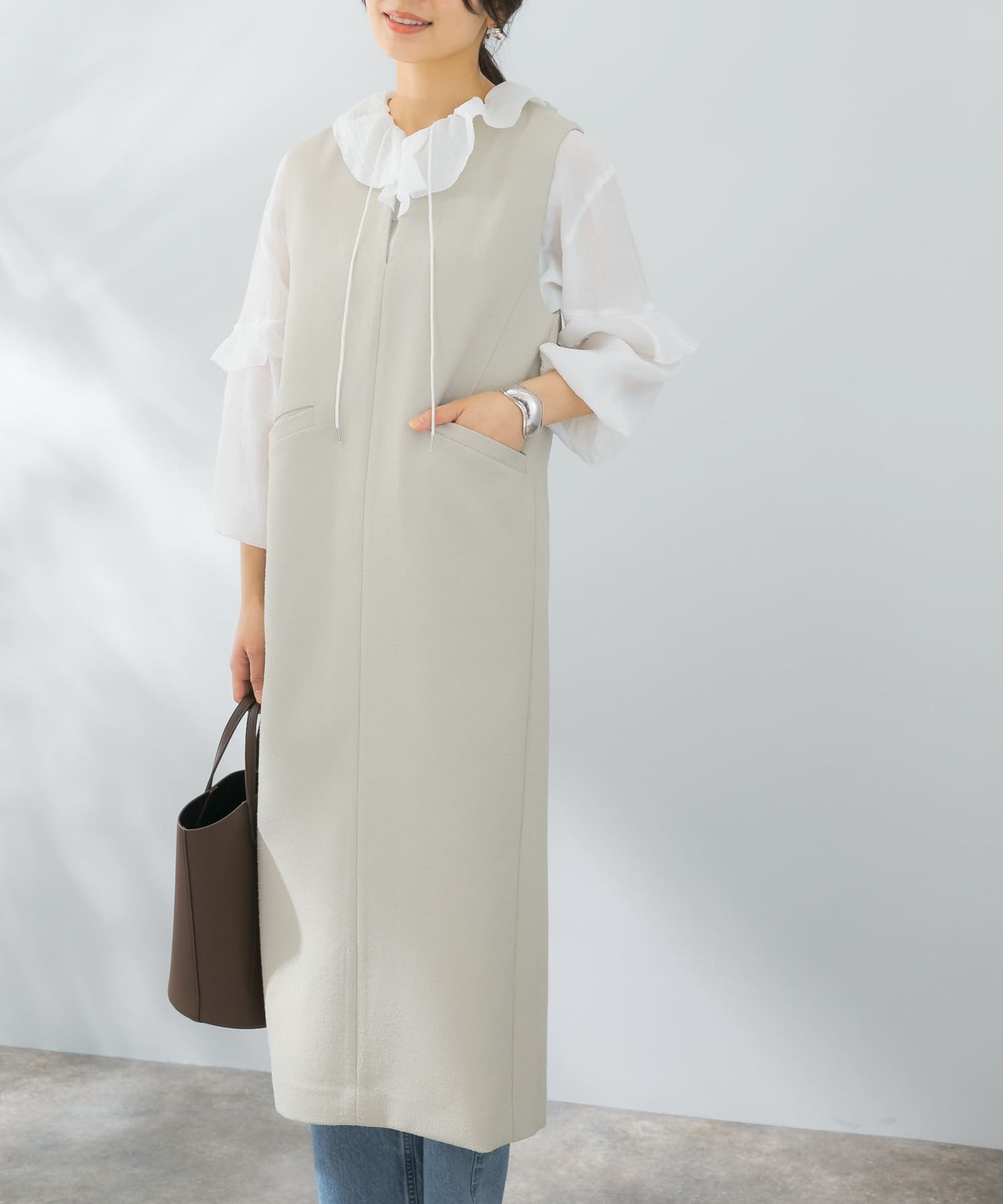 キーネックレイヤードワンピース