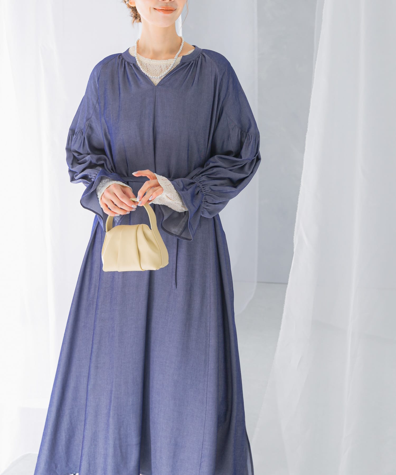 デニムライクギャザーワンピース