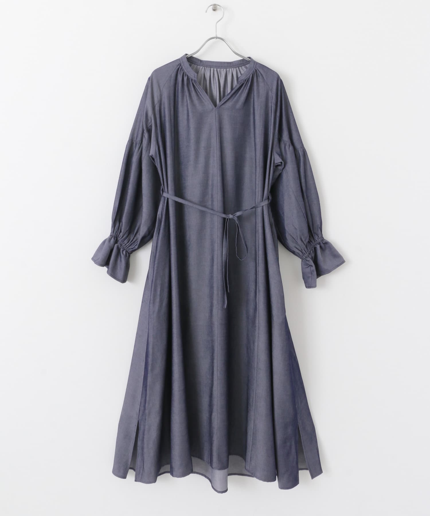 デニムライクギャザーワンピース INDIGO FREE