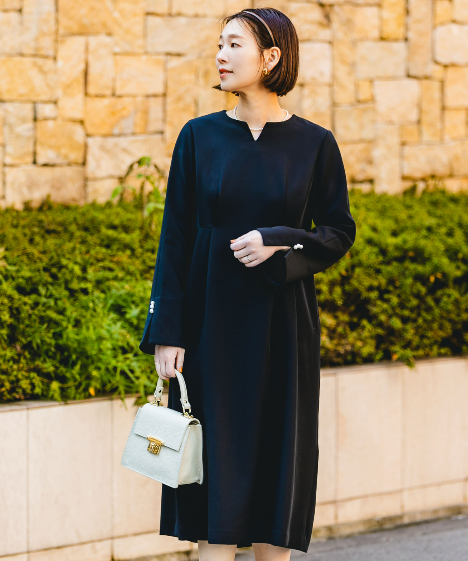 F by ROSSO　袖パールサイドタックワンピース