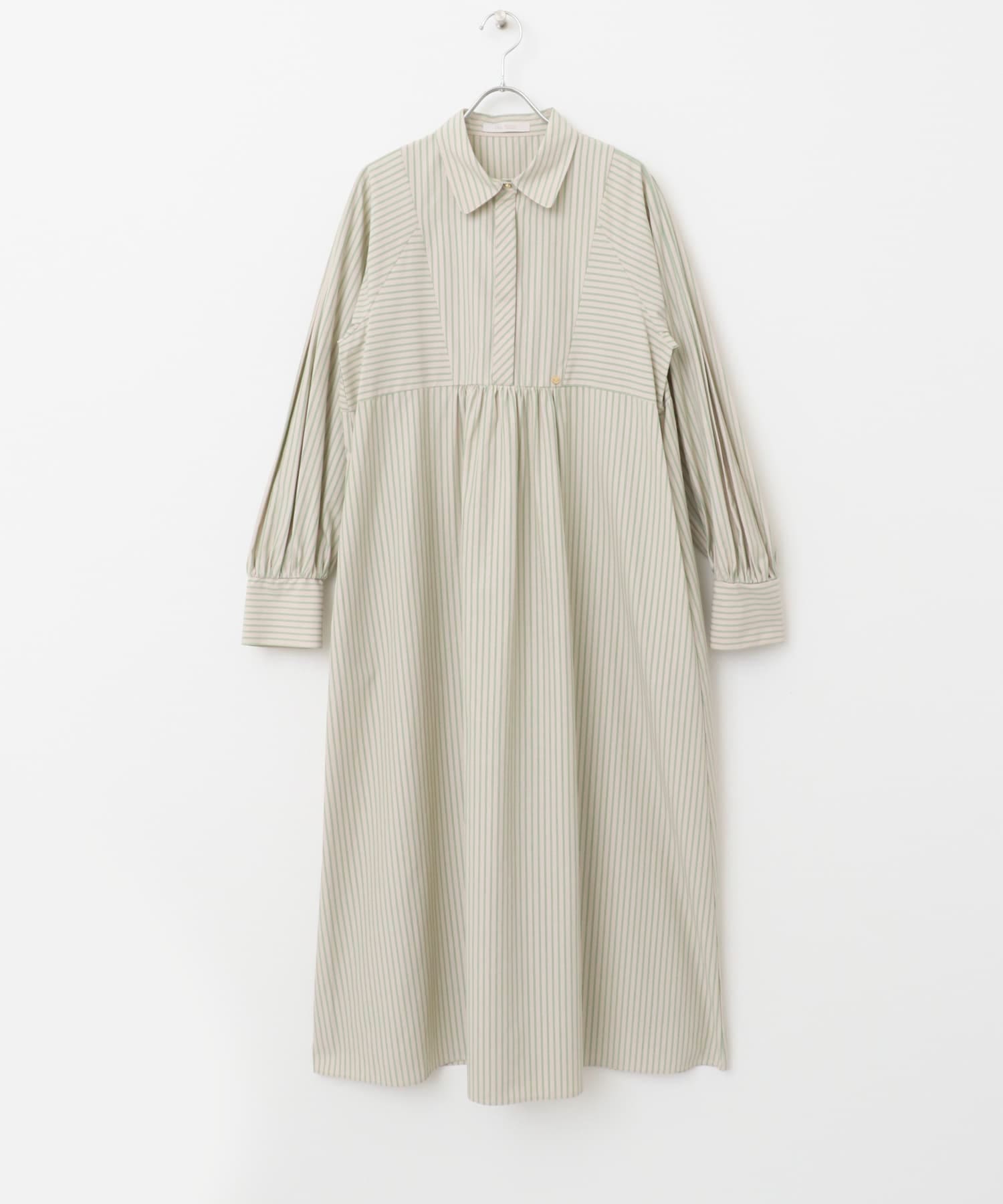 F by ROSSO　カラーストライプシャツワンピース BE×GREEN FREE