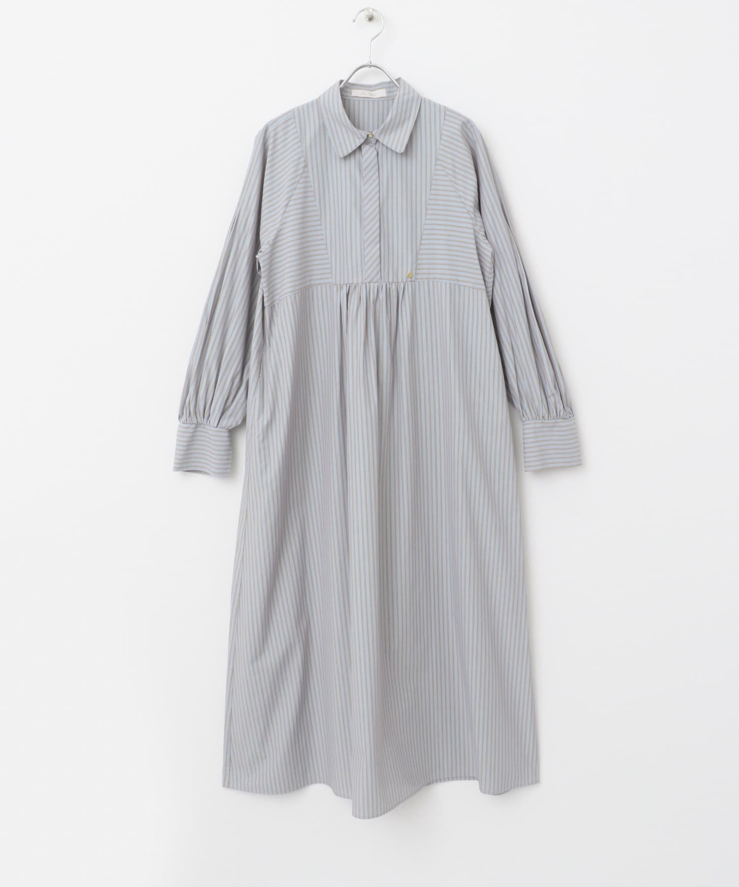 F by ROSSO　カラーストライプシャツワンピース BLUE×BRN FREE