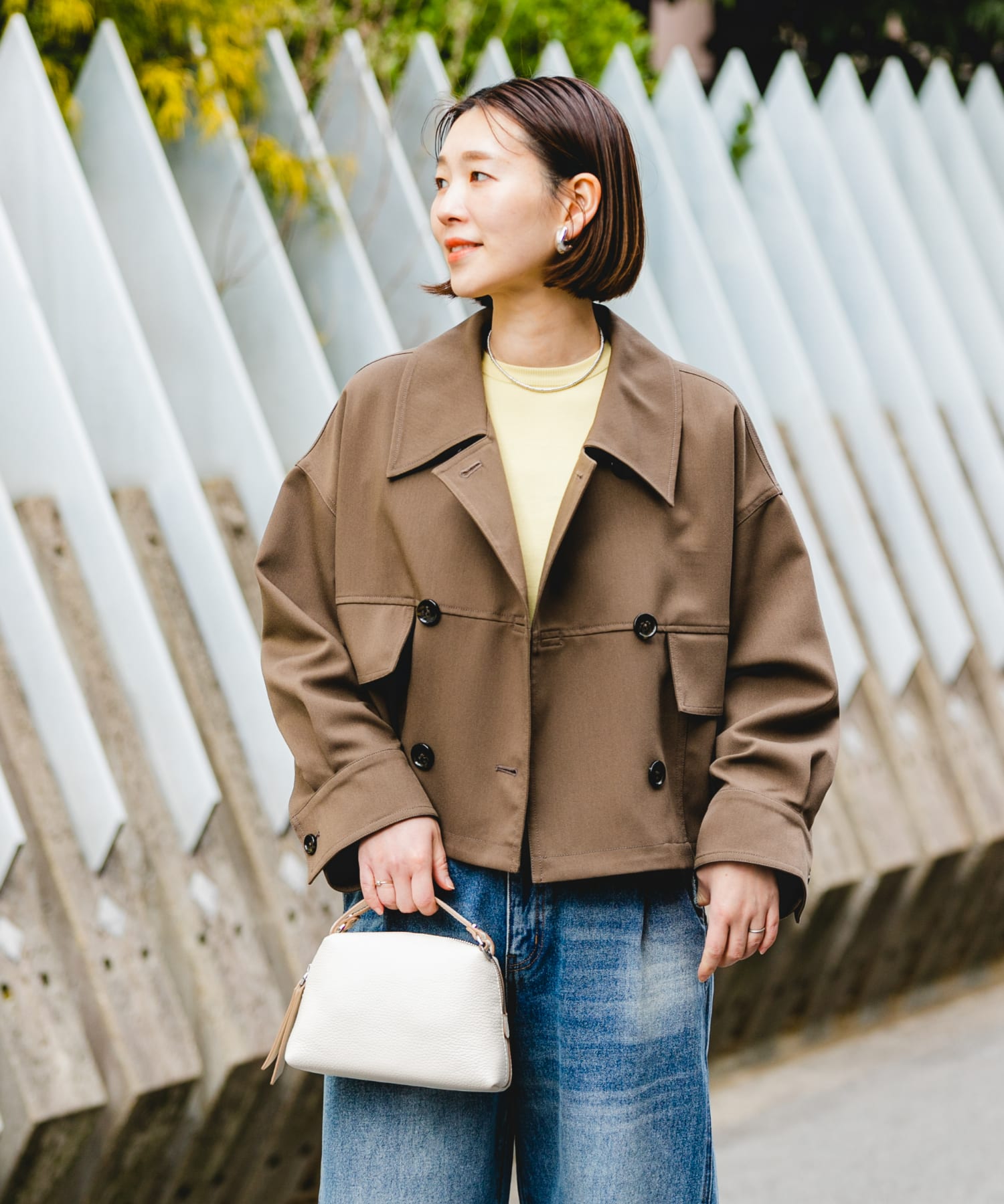 F by ROSSO　ビッグカラーダブルショートコート BROWN FREE