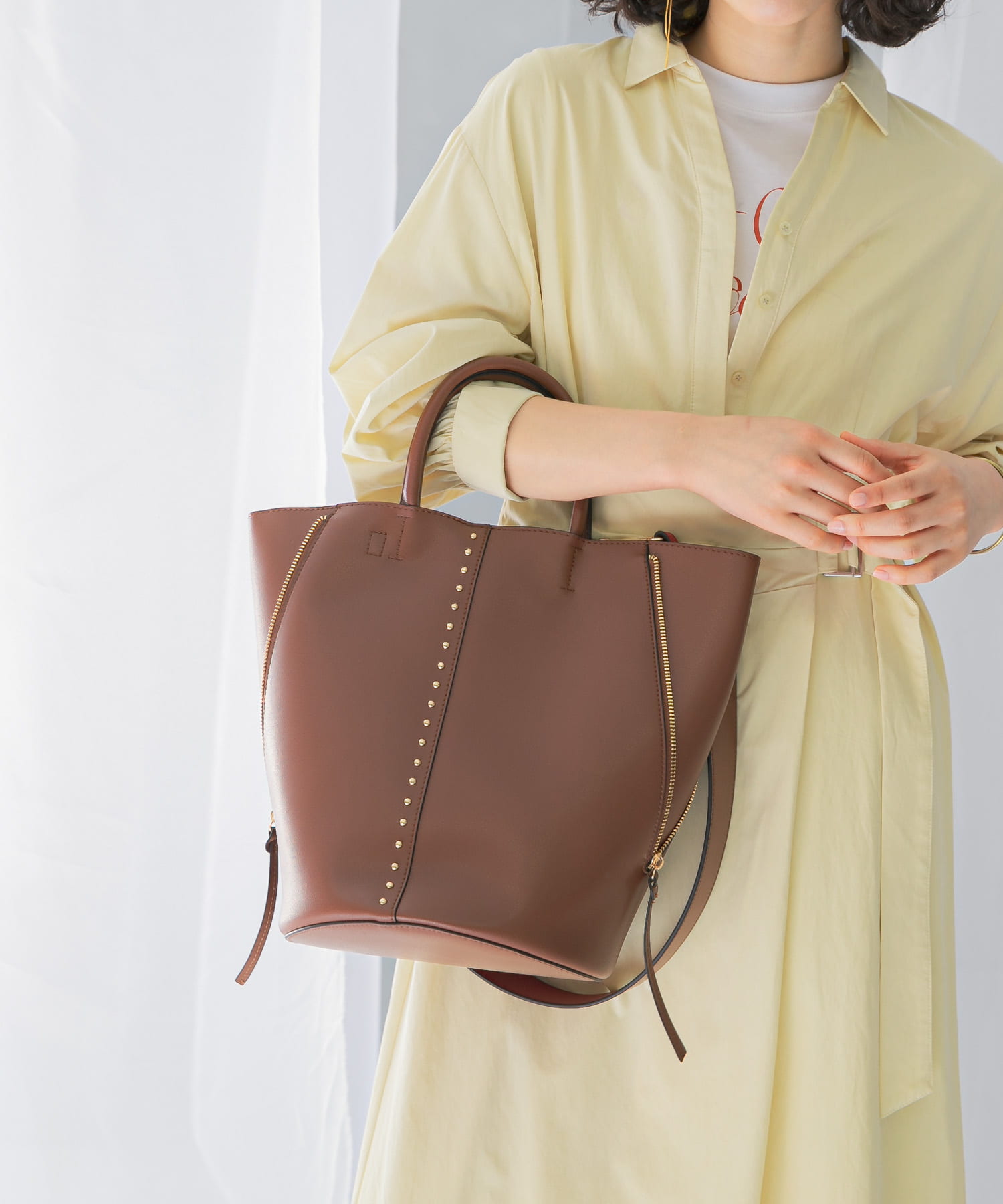 サイドジップバケットバッグ BROWN -0