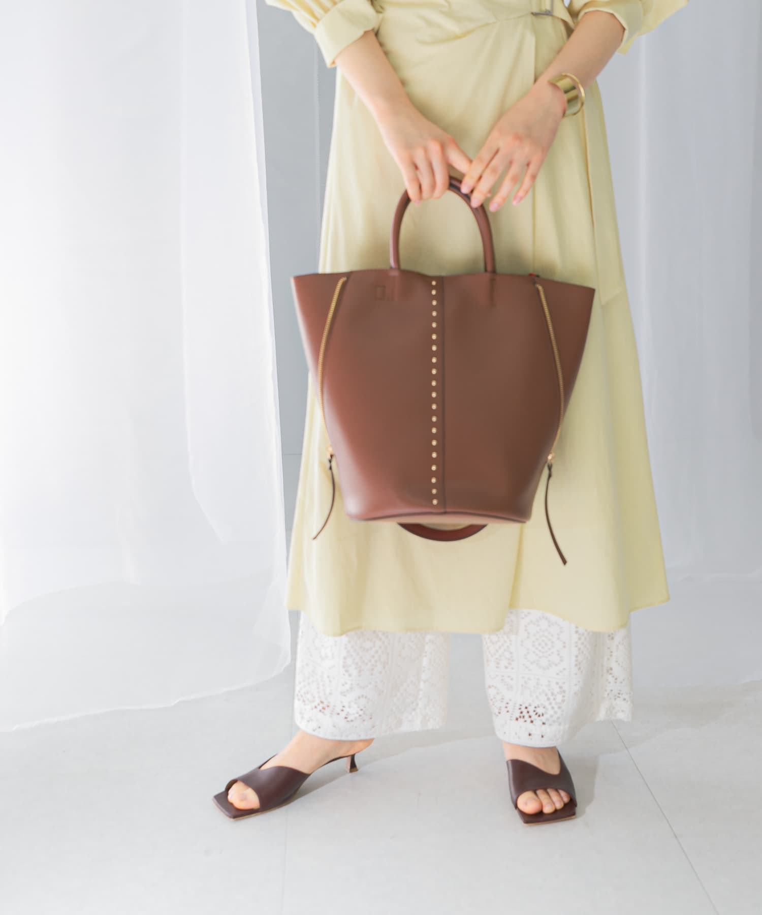 サイドジップバケットバッグ BROWN -0