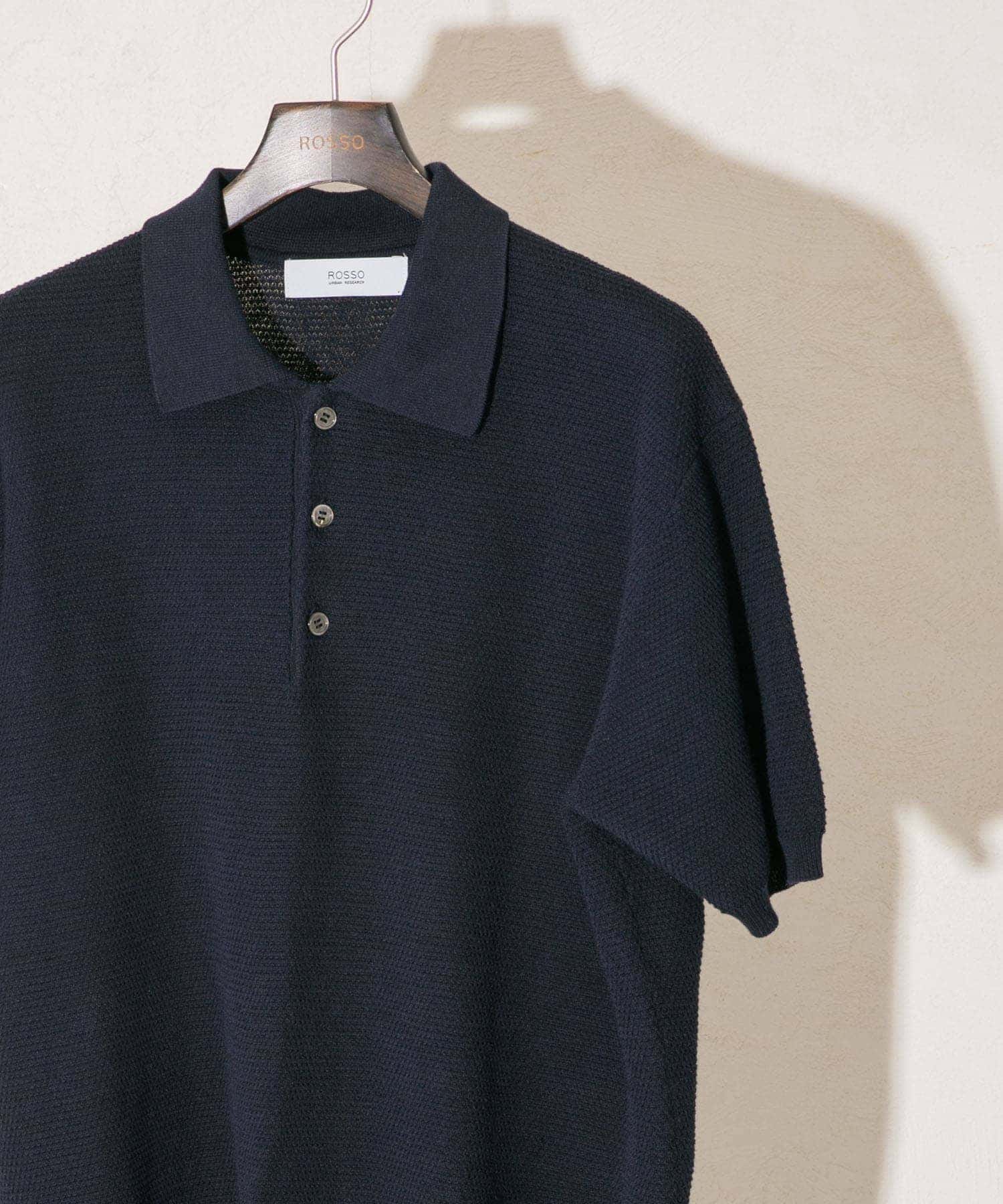 『WEB限定』変形カノコ半袖ニットポロ NAVY L