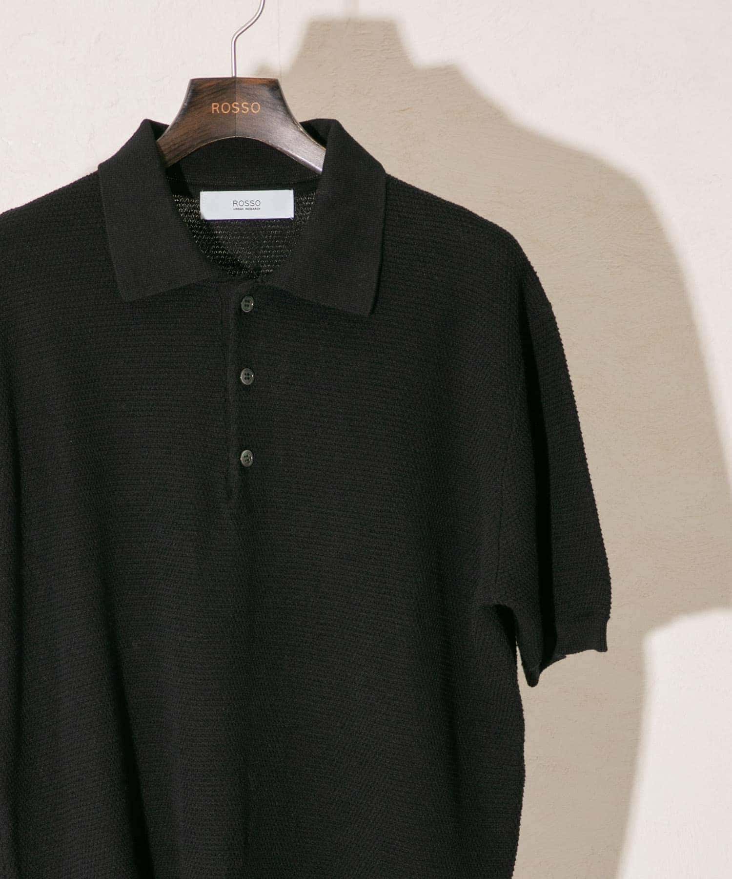 『WEB限定』変形カノコ半袖ニットポロ BLACK L