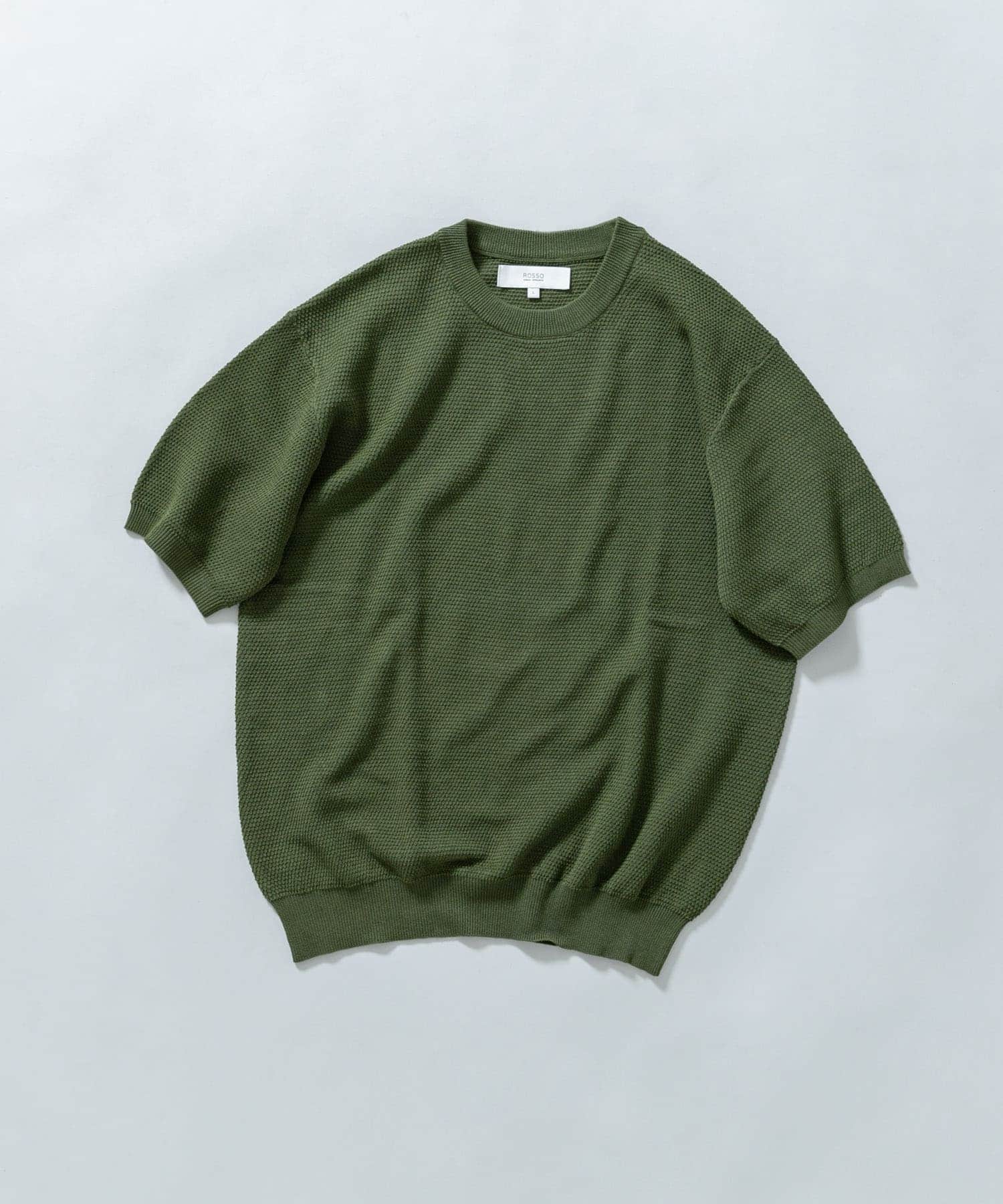『WEB限定』変形カノコ半袖クルーネックニット KHAKI L