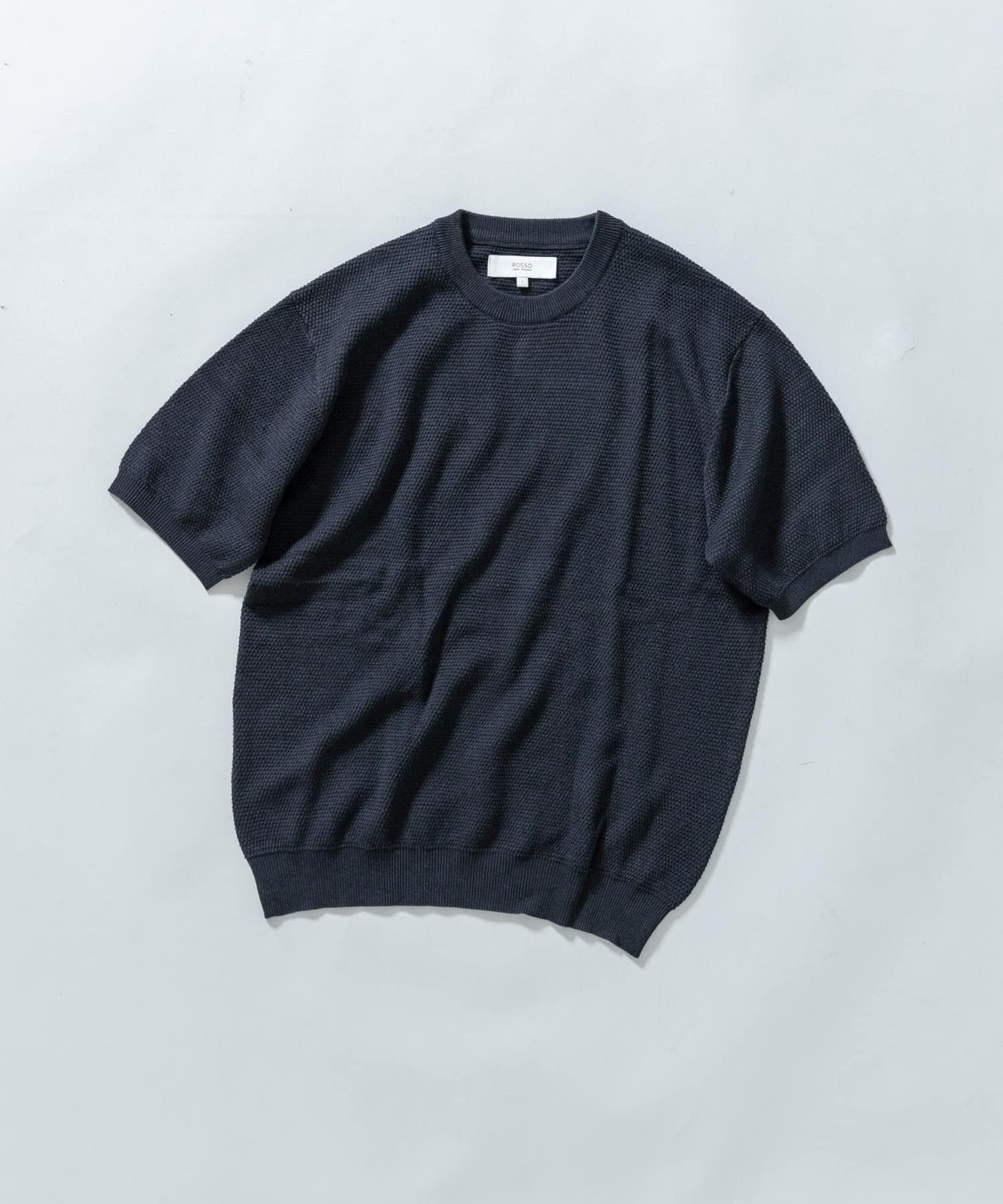『WEB限定』変形カノコ半袖クルーネックニット NAVY M