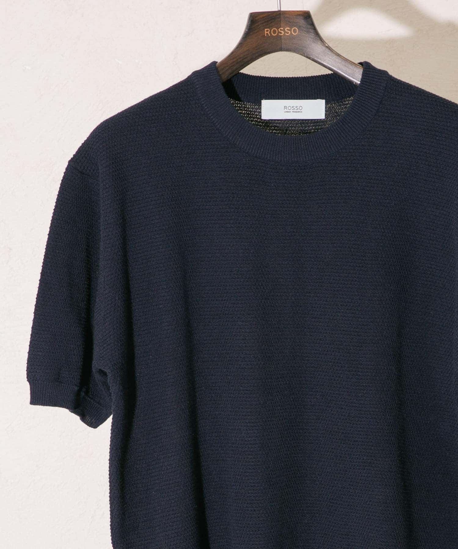 『WEB限定』変形カノコ半袖クルーネックニット NAVY L