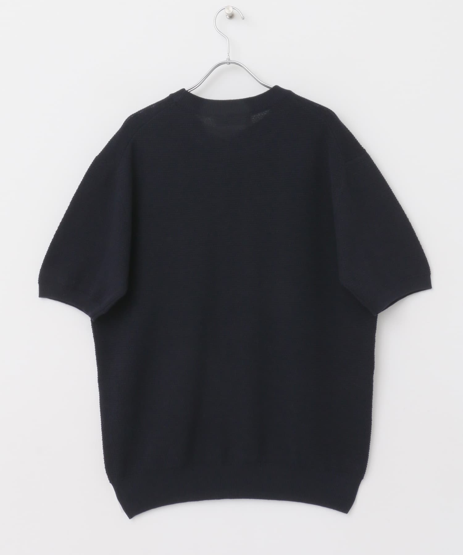 『WEB限定』変形カノコ半袖クルーネックニット NAVY M