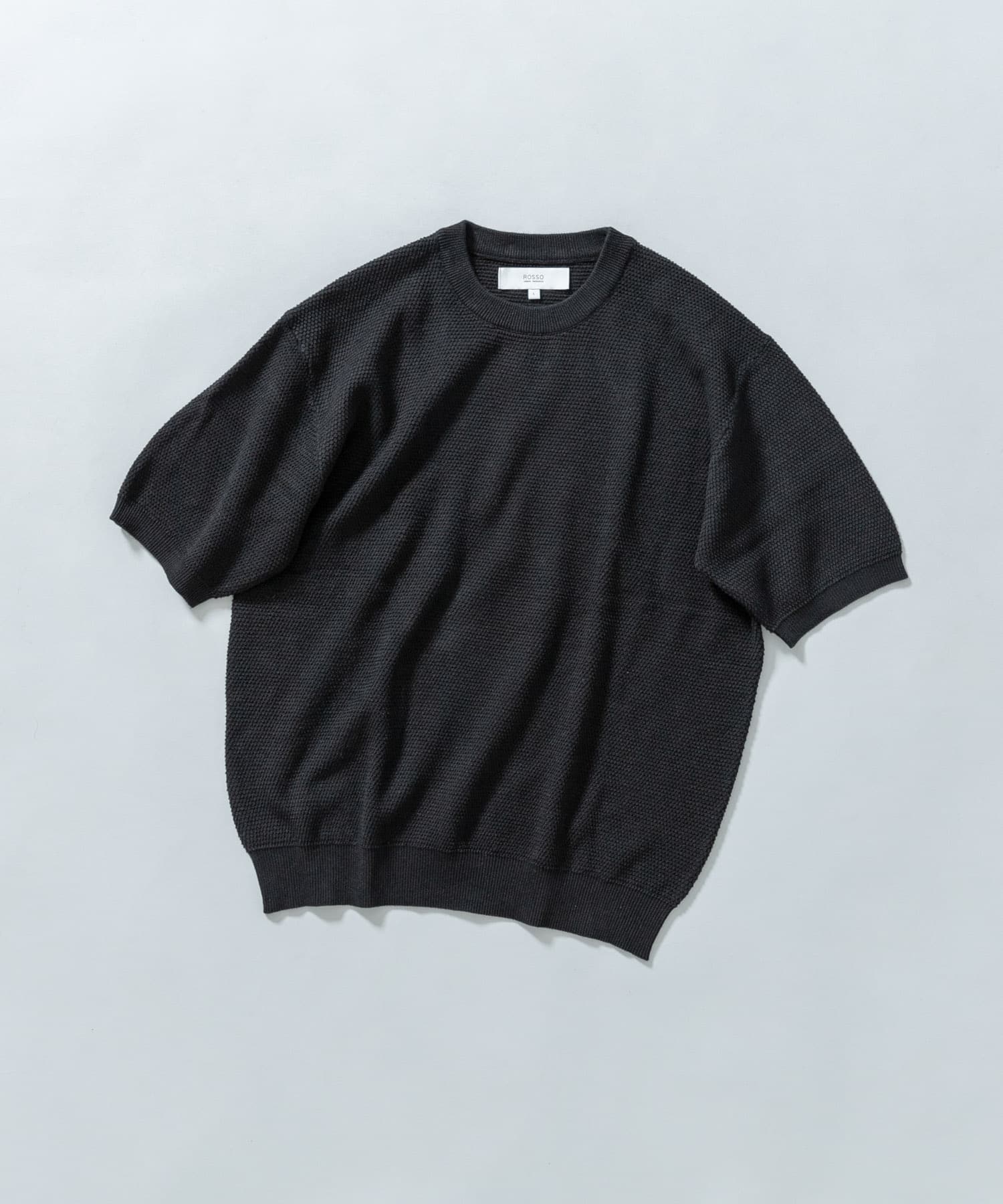 『WEB限定』変形カノコ半袖クルーネックニット BLACK M