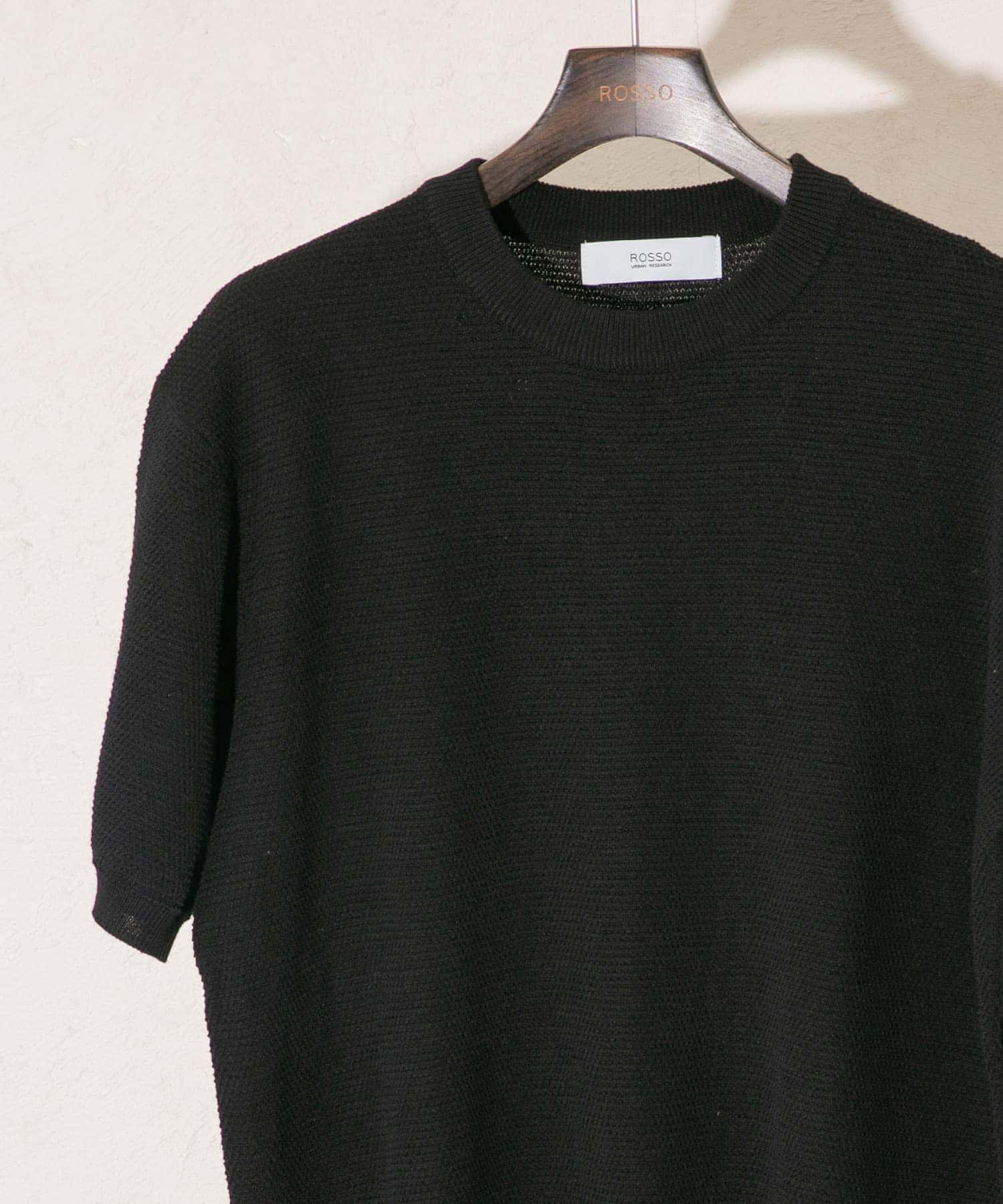 『WEB限定』変形カノコ半袖クルーネックニット BLACK L