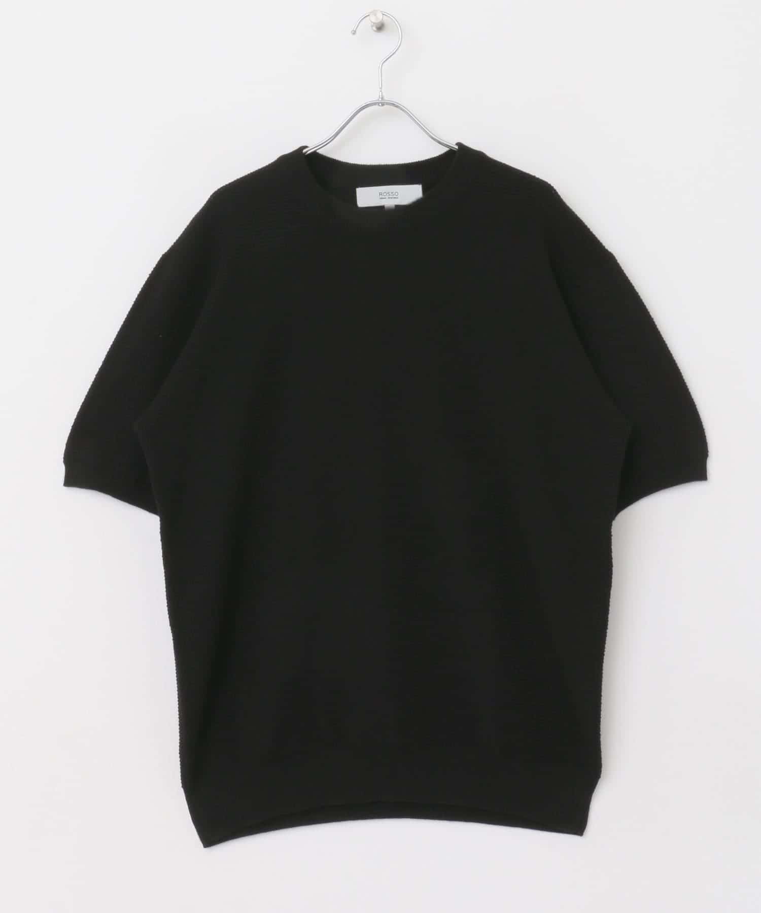 『WEB限定』変形カノコ半袖クルーネックニット BLACK M