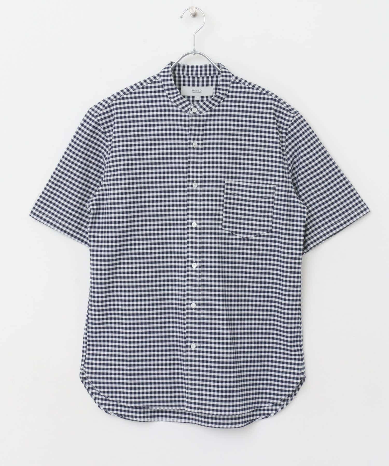 『抗菌/消臭』『XXLサイズあり』ハイパフォーマンスバンドカラー半袖シャツ NAVY CHECK S