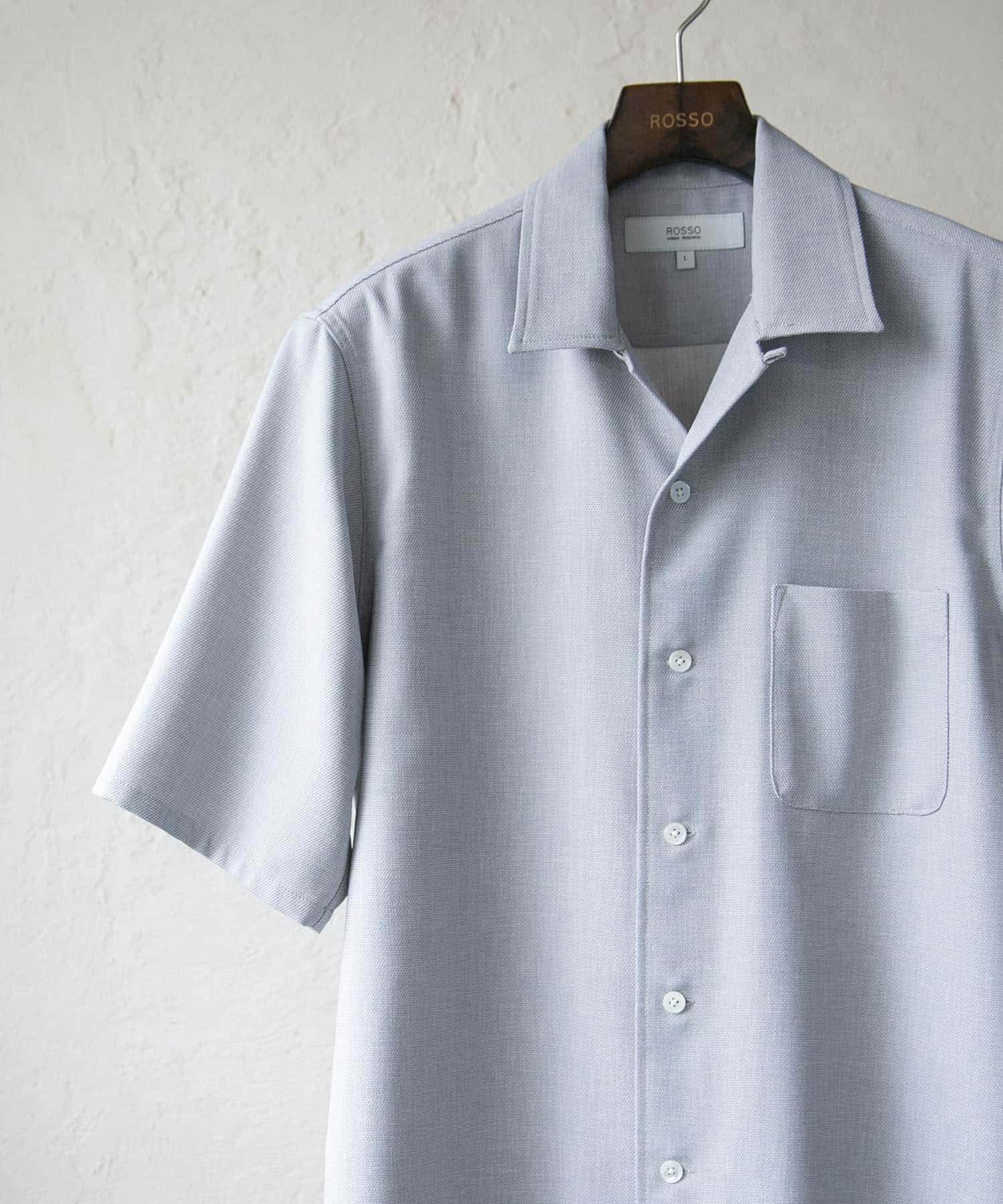 『WEB限定』『セットアップ対応』パナマ風オープンカラー半袖シャツ ICE GRAY L