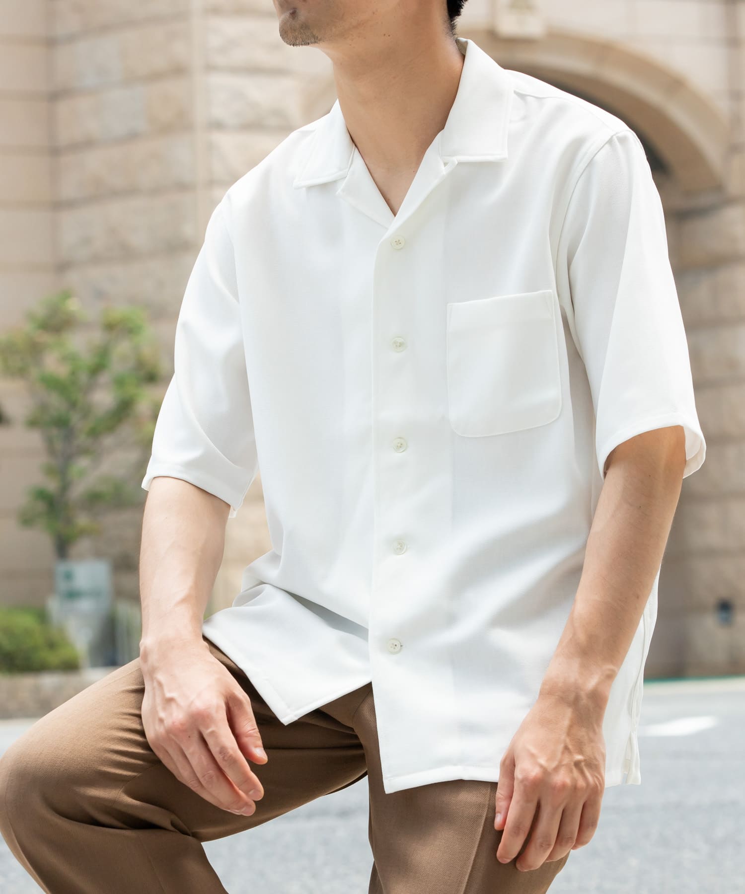 『WEB限定』『セットアップ対応』パナマ風オープンカラー半袖シャツ