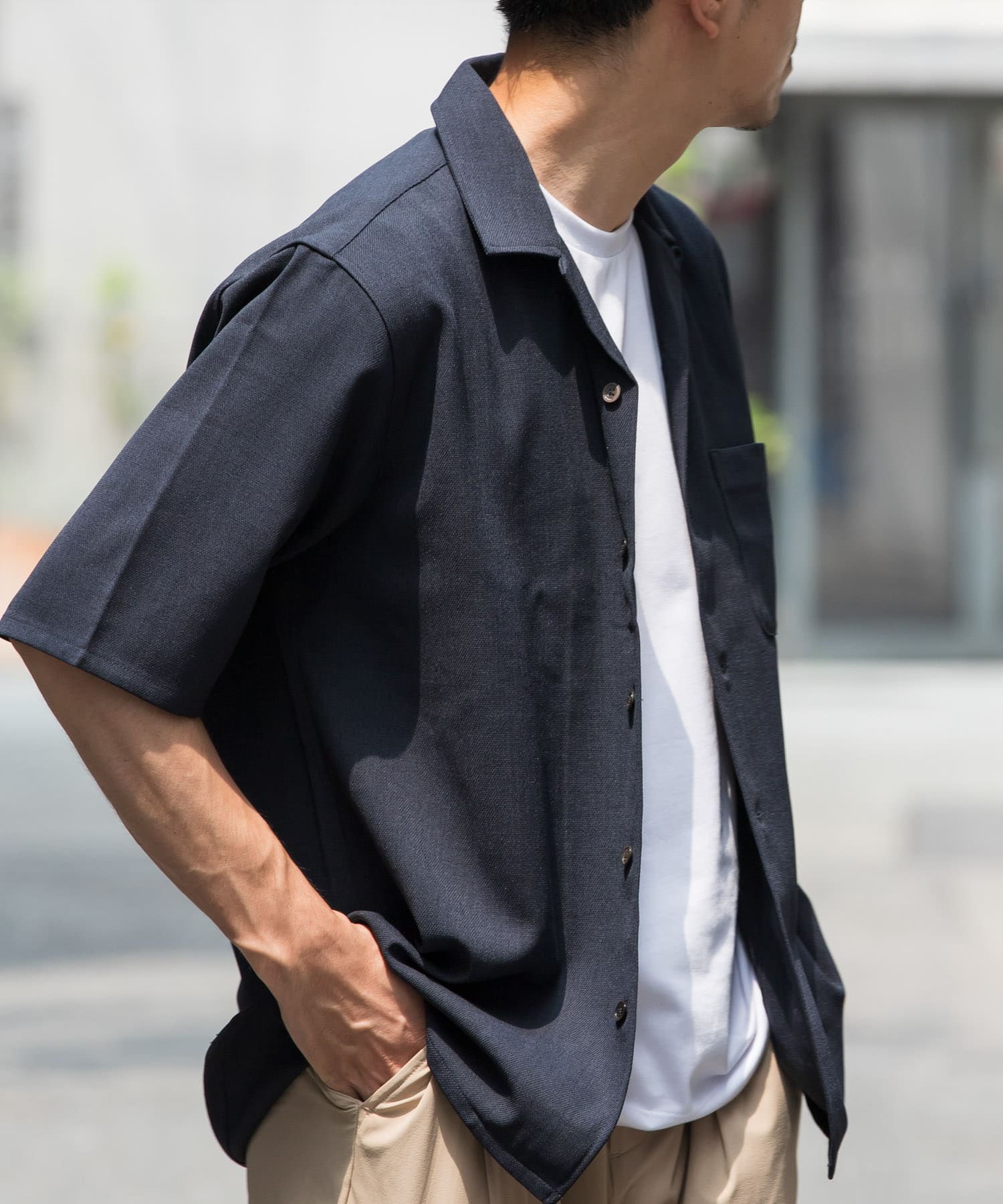 『WEB限定』『セットアップ対応』パナマ風オープンカラー半袖シャツ