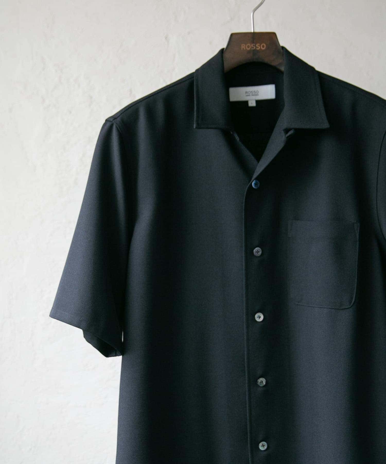 『WEB限定』『セットアップ対応』パナマ風オープンカラー半袖シャツ BLACK M