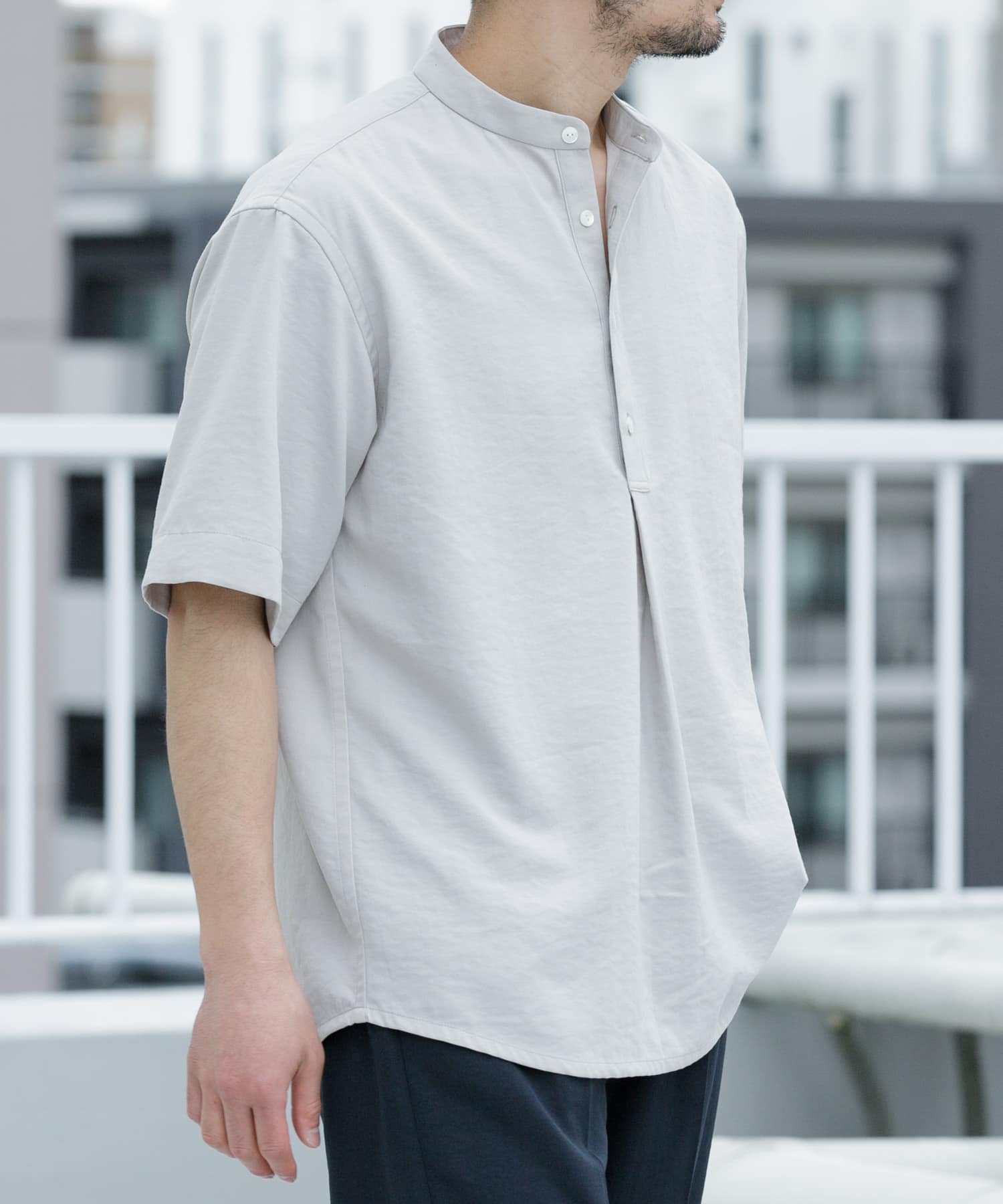 『WEB限定』『セットアップ対応/XLサイズあり』リネンライクバンドカラープルオーバー