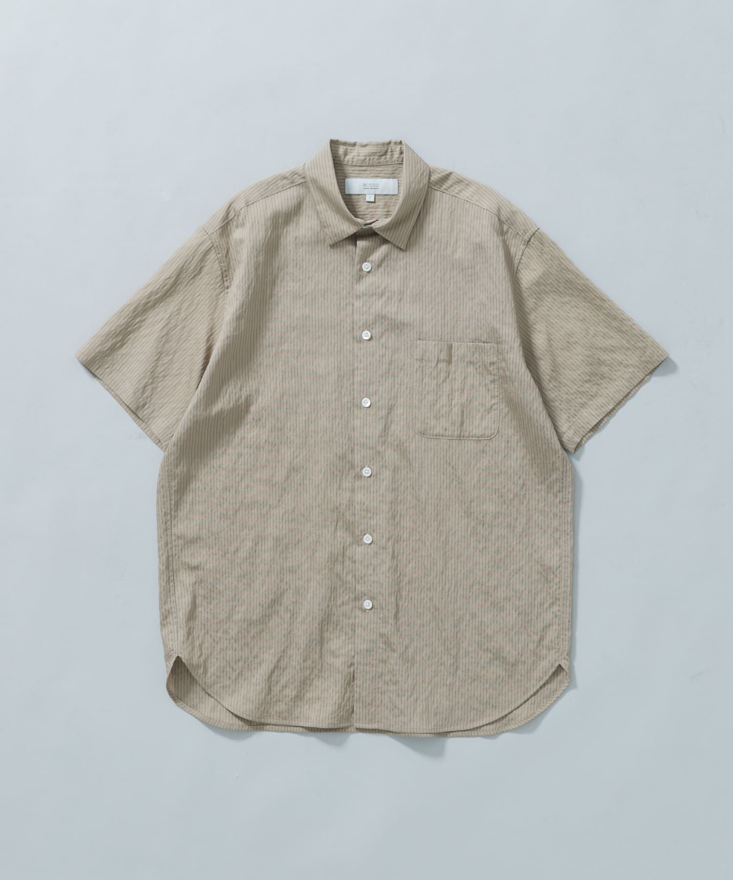 『WEB限定』『XLサイズあり』ストライプレギュラーカラー半袖シャツ BEIGE M