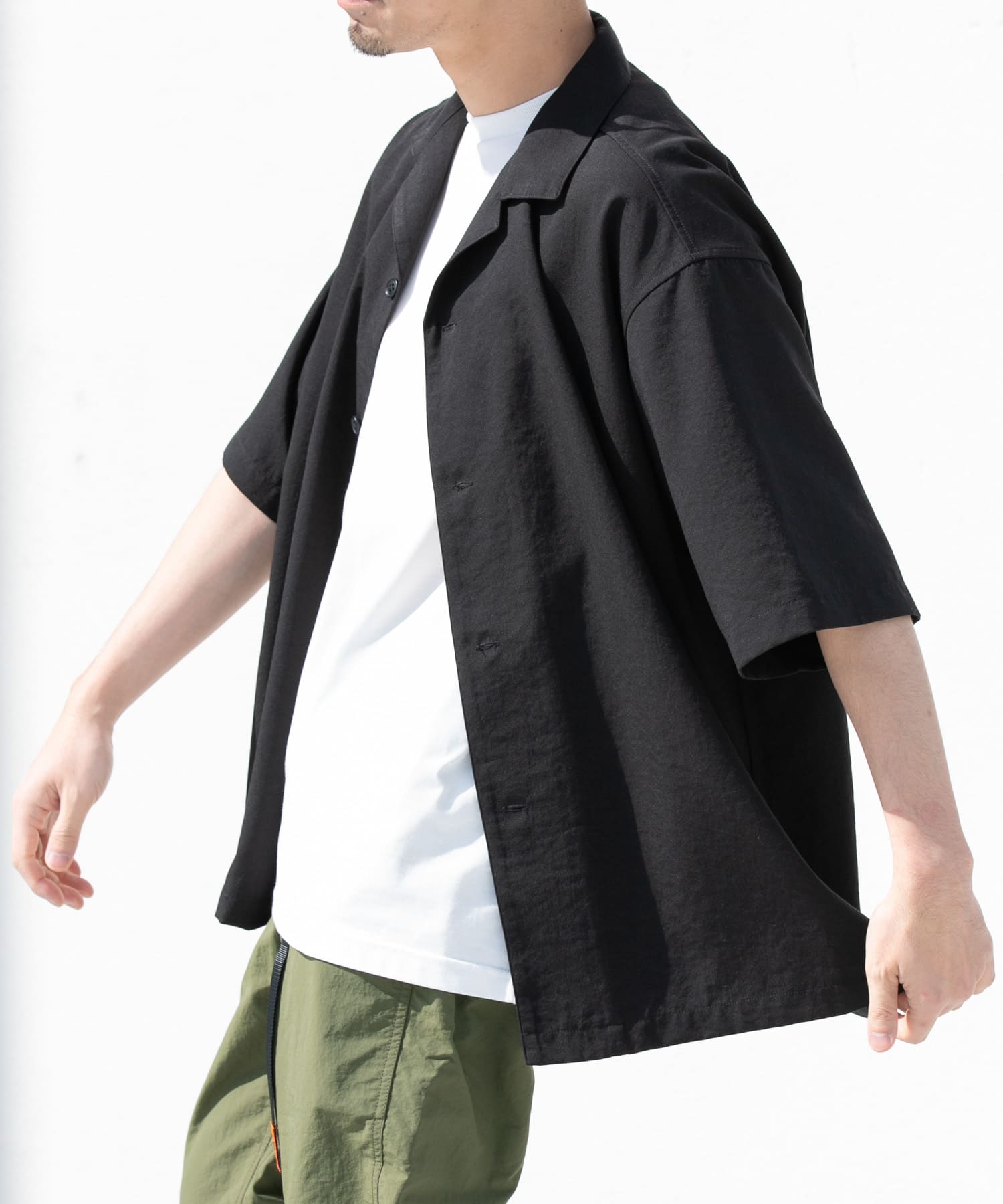 『WEB限定』『セットアップ対応/XLサイズあり』リネンライクオープンカラー半袖オーバーシャツ