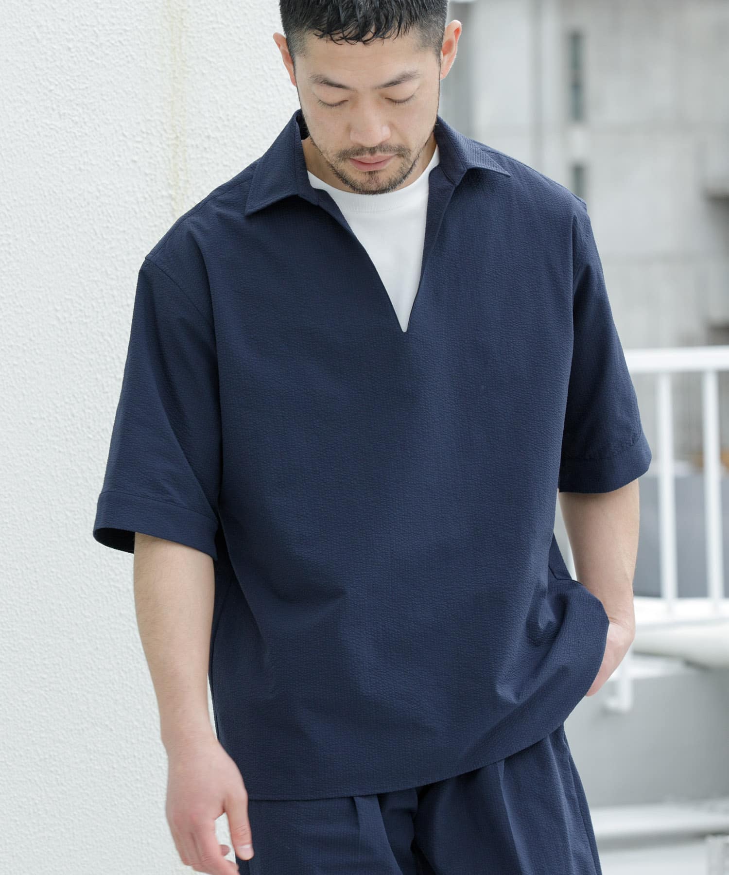 『WEB限定』『セットアップ対応/XLサイズあり』シアサッカースキッパー半袖シャツ