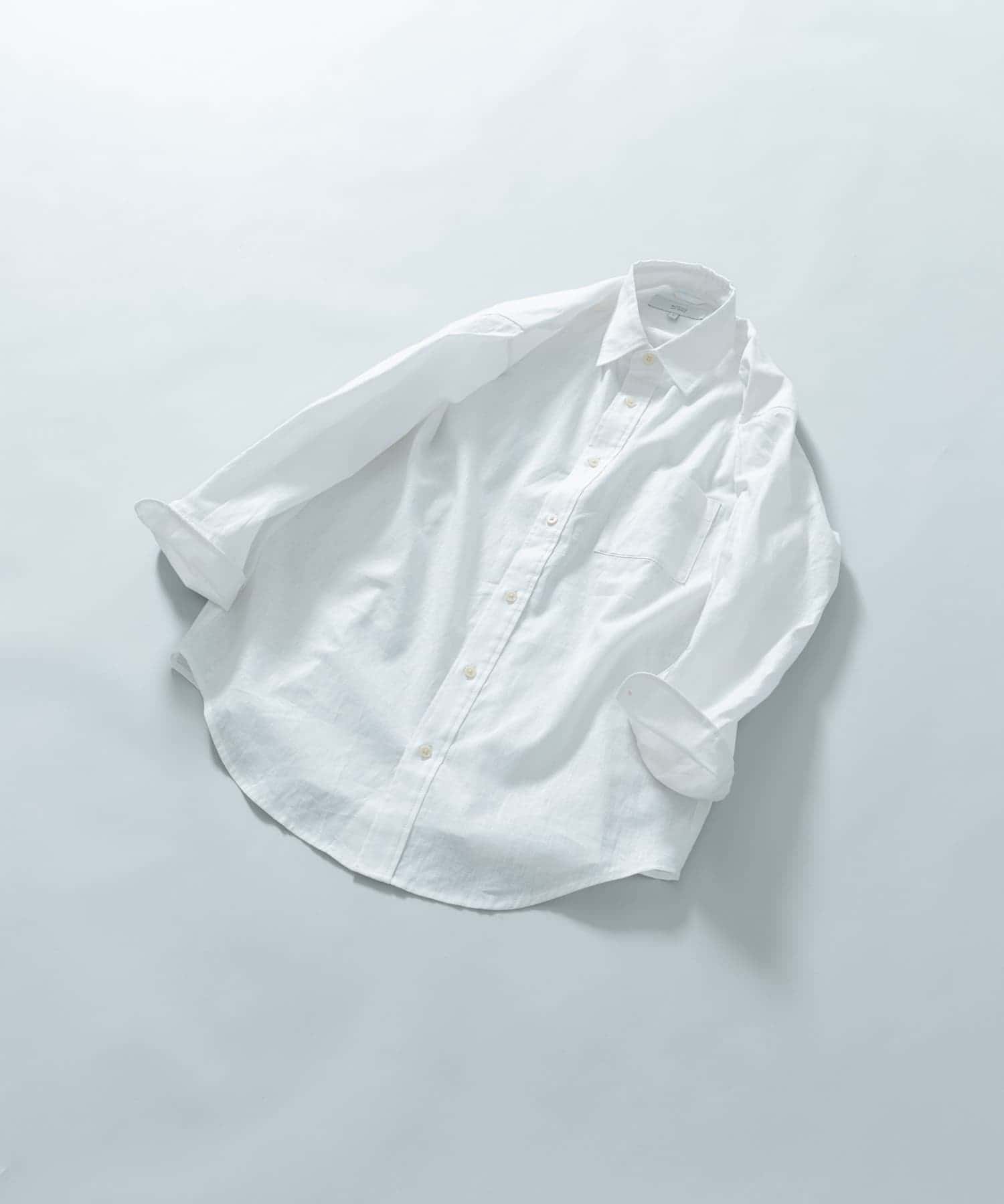 『XLサイズあり』リラックスコットンリネン7分袖シャツ WHITE L
