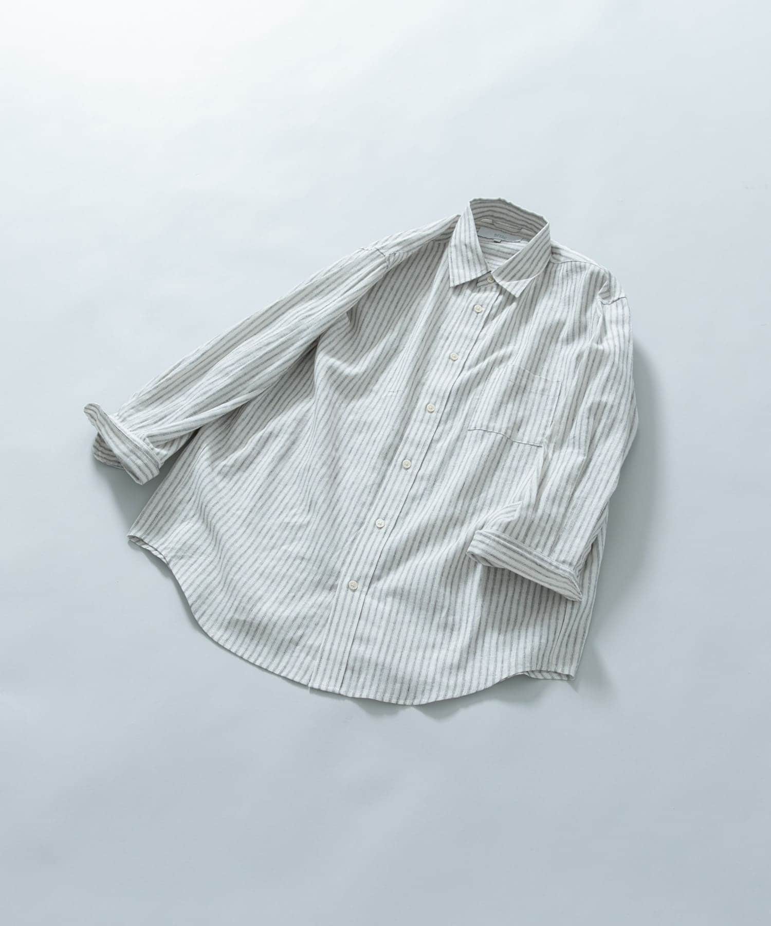 『XLサイズあり』リラックスコットンリネン7分袖シャツ BEG STRIPE L