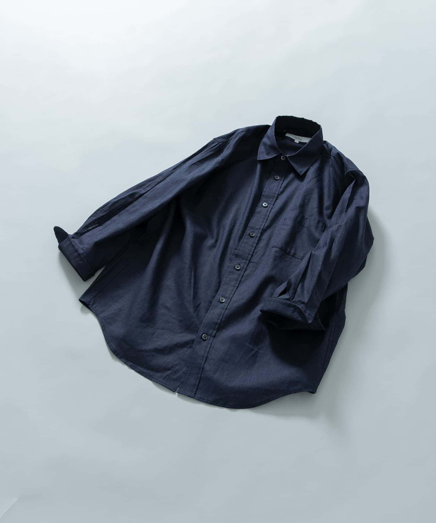 『XLサイズあり』リラックスコットンリネン7分袖シャツ NAVY S