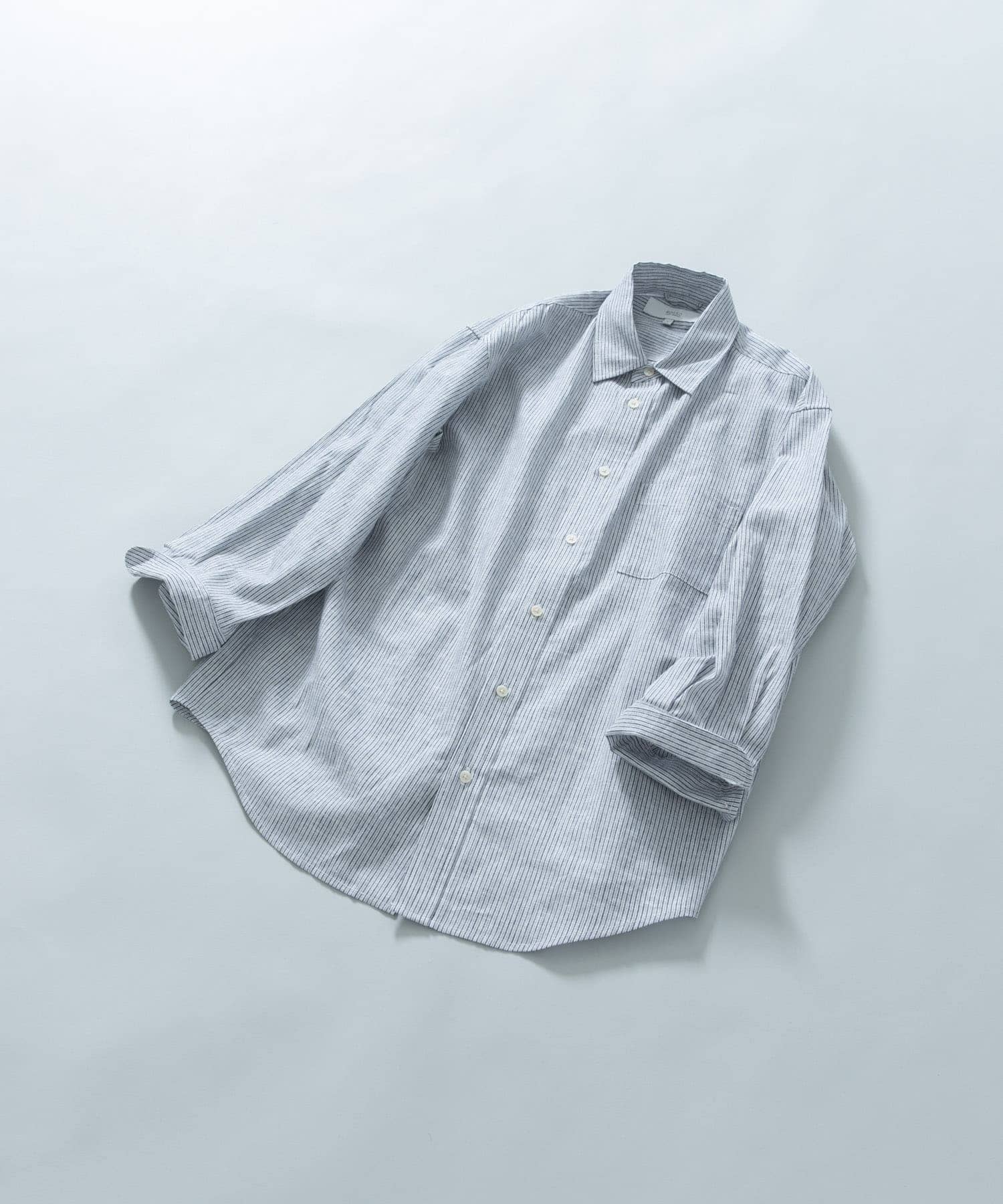 『XLサイズあり』リラックスコットンリネン7分袖シャツ BLU STRIPE L
