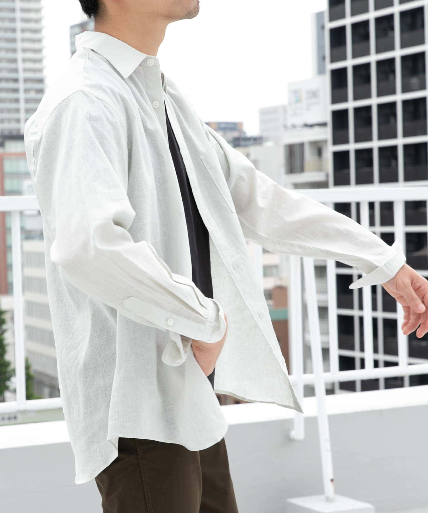 『WEB限定』『XLサイズあり』リラックスコットンリネンレギュラーカラー長袖シャツ