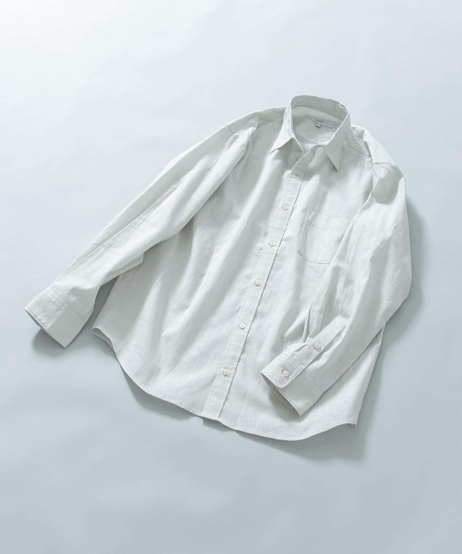 『WEB限定』『XLサイズあり』リラックスコットンリネンレギュラーカラー長袖シャツ BEIGE M