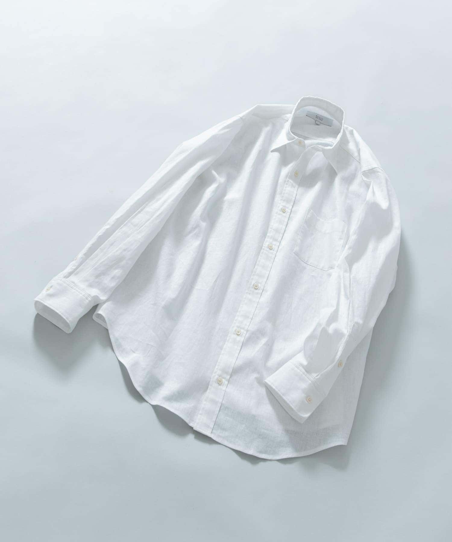 『WEB限定』『XLサイズあり』リラックスコットンリネンレギュラーカラー長袖シャツ WHITE M