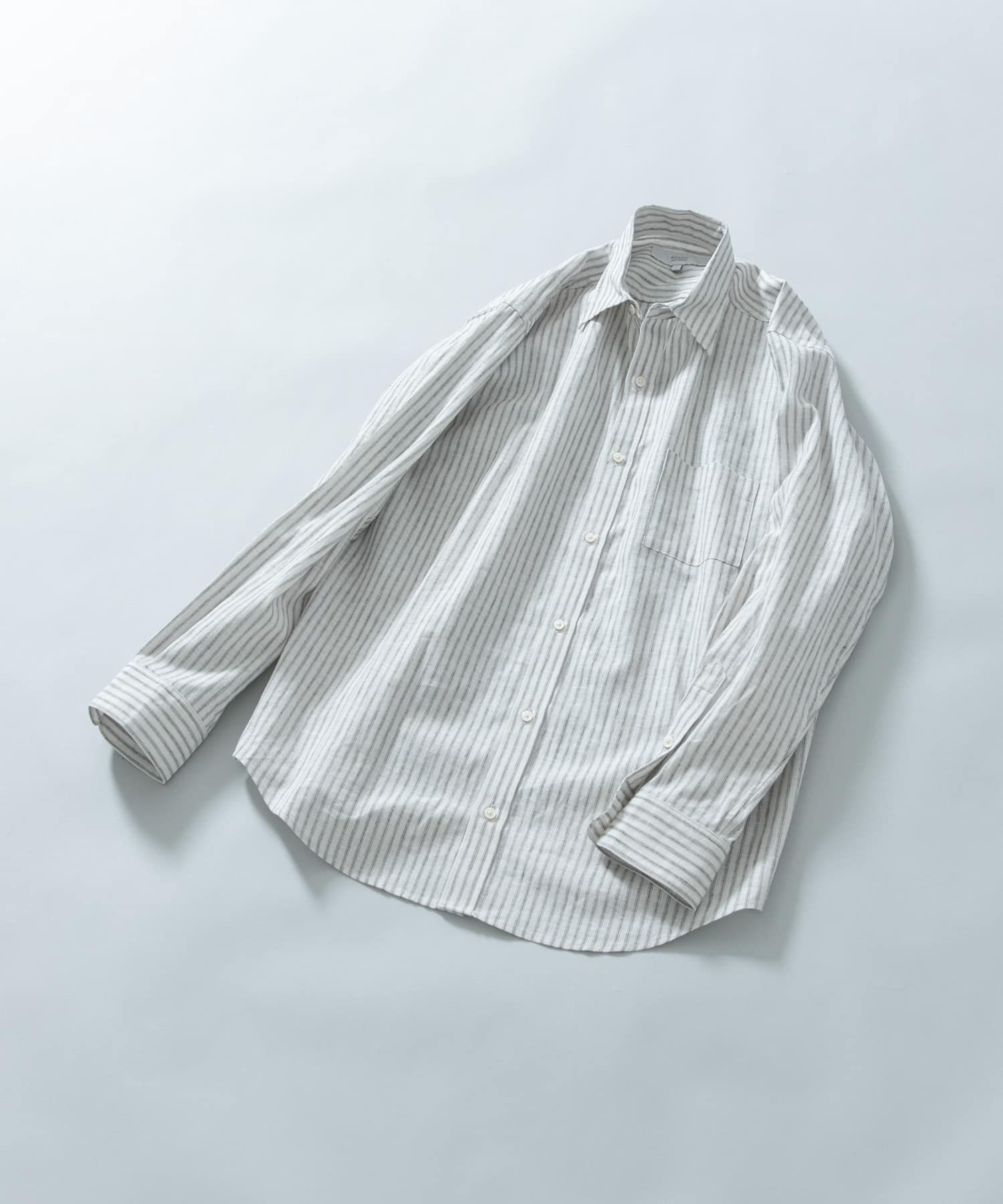 『WEB限定』『XLサイズあり』リラックスコットンリネンレギュラーカラー長袖シャツ BEG STRIPE S